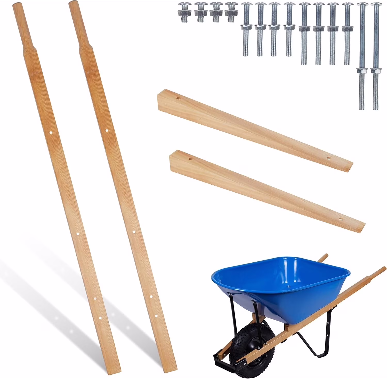Wheelbarrow Replacement Handle Kit - 2 Pre - Drilled Heavy - Duty FSC Eco - Wood Handles, Universal Fit + Bolts, Nuts & Wedges (Plant a Tree)