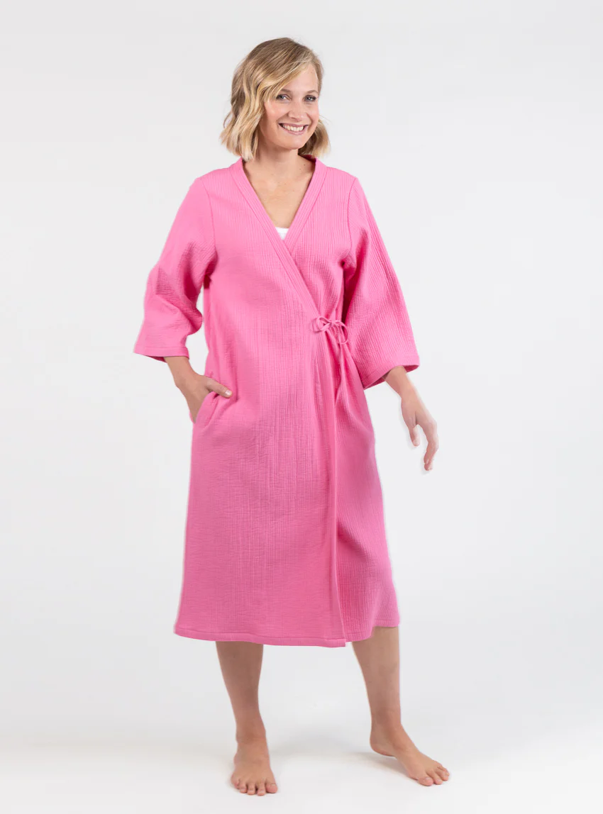 Robe de chambre d'été femme en coton rose