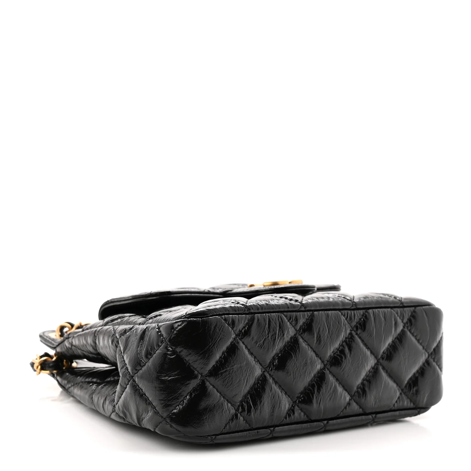 Shiny Crumpled Calfskin Quilted Small Wavy CC Hobo Black