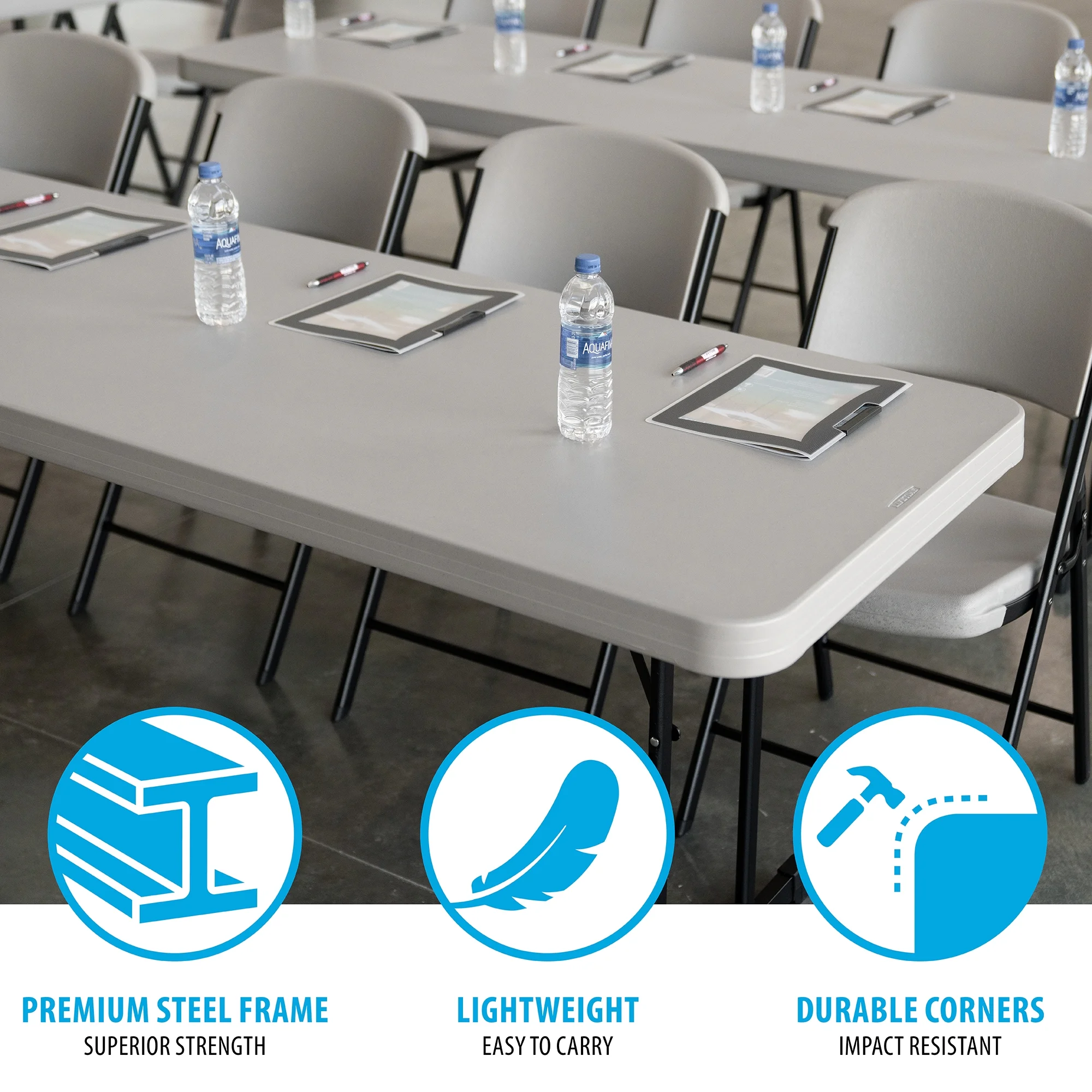 8 ft. Rectangle Folding Table, Indoor/Outdoor Professional Grade, Putty Set of 4 (480127) - Image 5