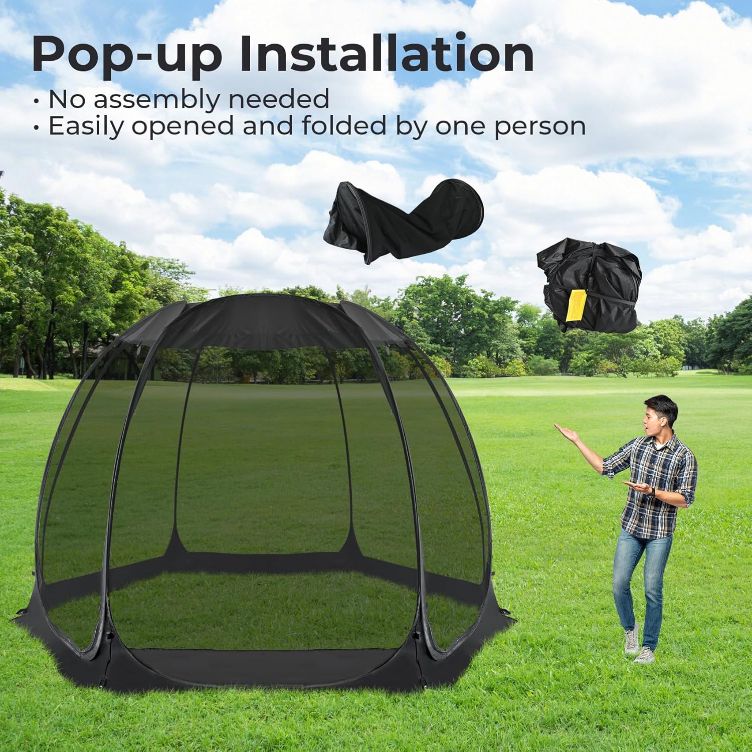 Gazebo moustiquaire pouvant accueillir 6, 10 ou 15 personnes. Tente de style igloo avec moustiquaire latérale. Idéal