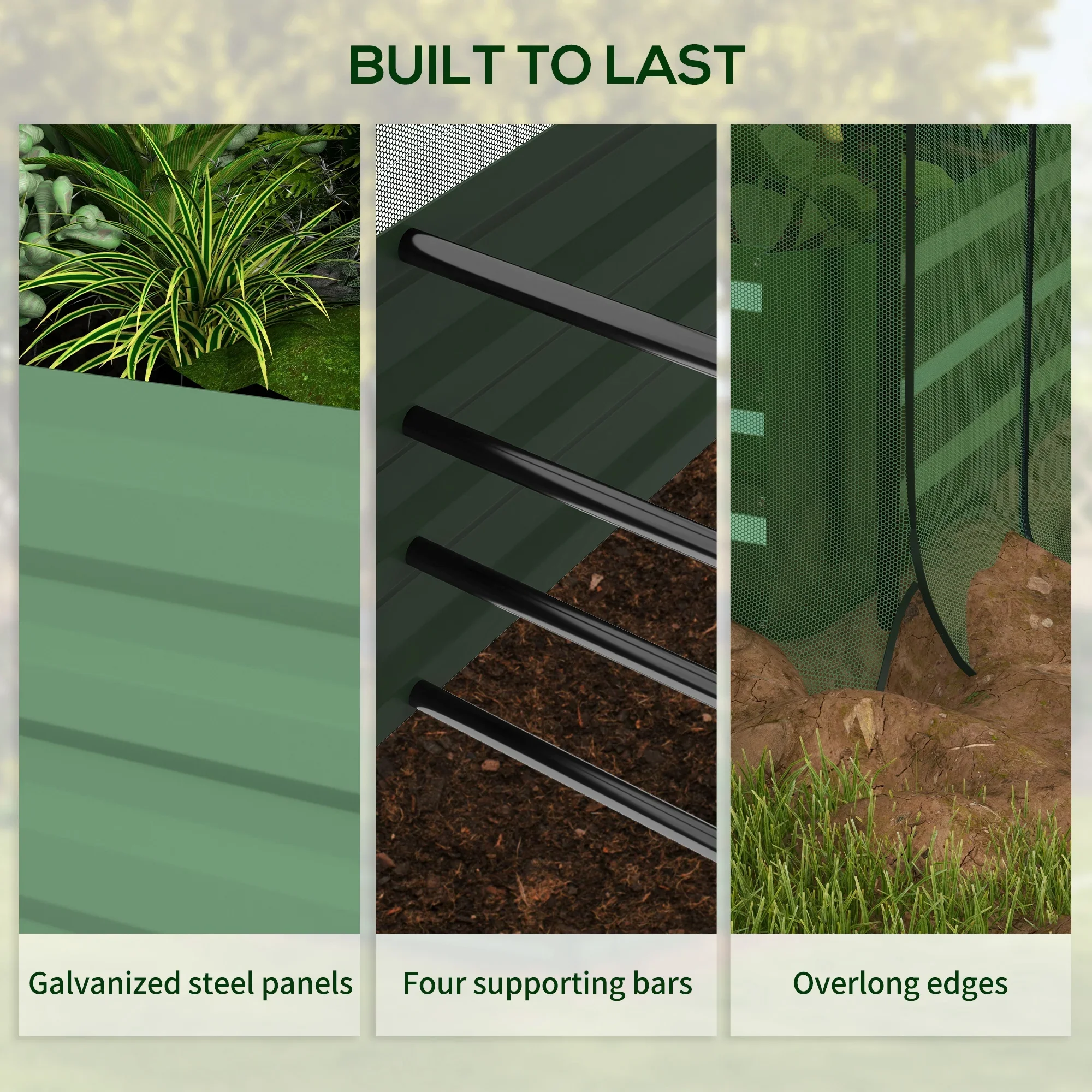 Outsunny Galvanized Raised Garden Bed with Crop Cage & Shade Cloth, Beige