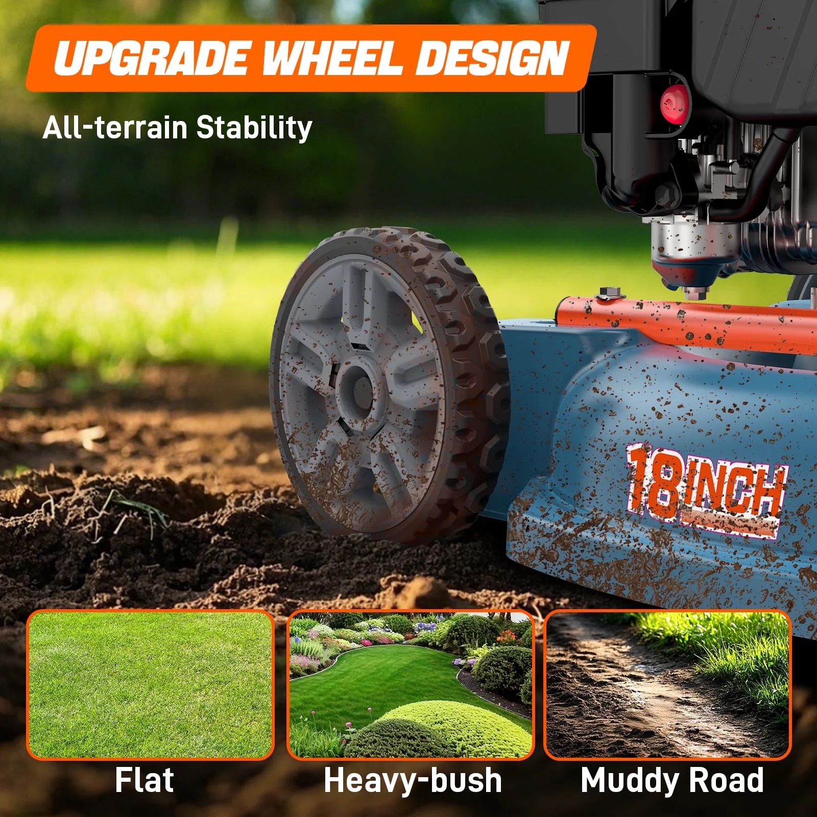 Gas Lawn mower, 18in Cutting Blade / 19in Cutting Deck, 144cc 4-Cycle Engine Push Mower with Side Discharge(18 in) - Image 8