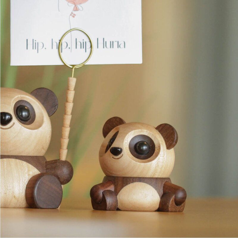 Pom Pom panda trefigur 6 cm valnøtt/lønn