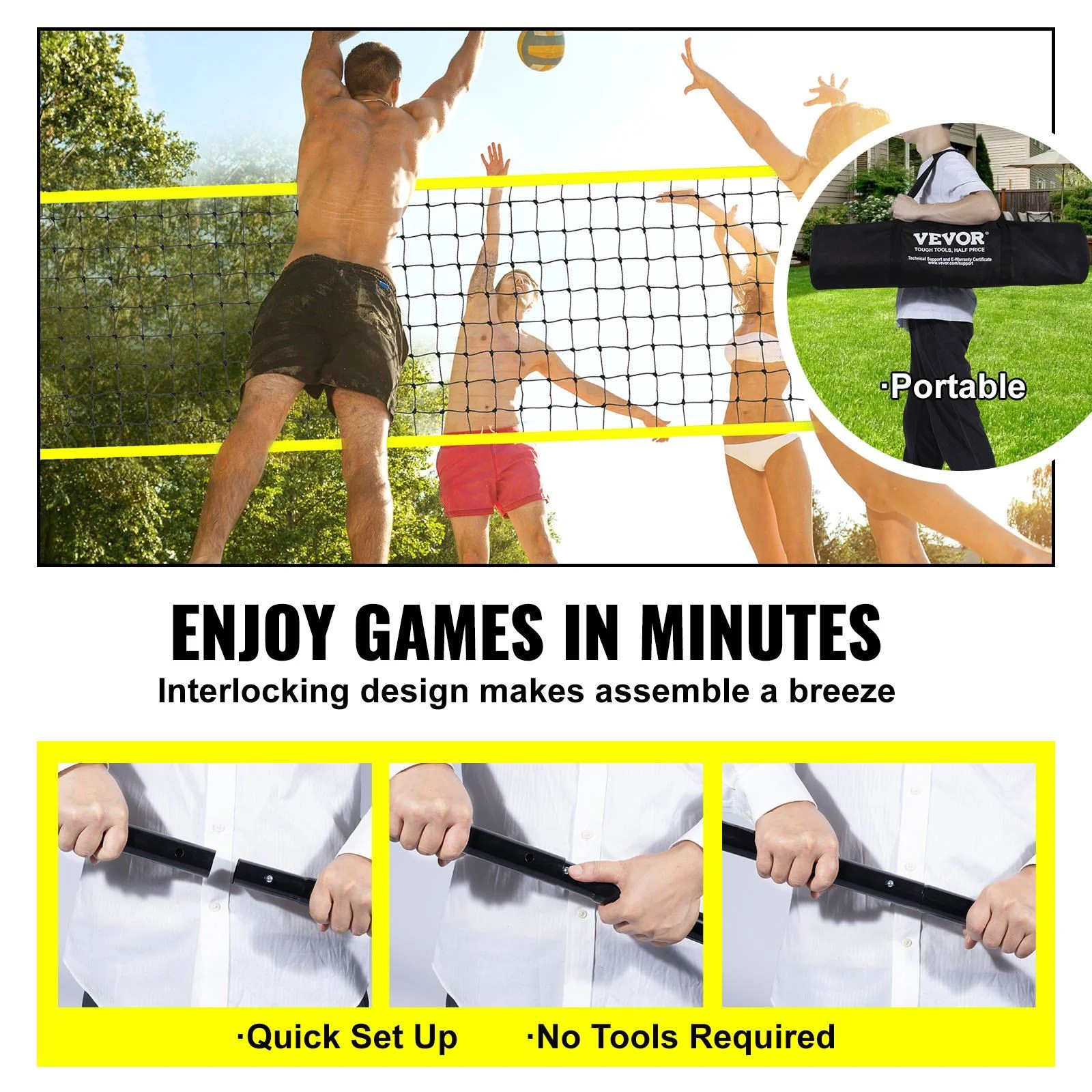 Portable Volleyball Net System Adjustable Steel Poles for Backyard Beach Heavy Duty PVC Volleyball Set with Pump Carrying Bag Perfect for Official Matches - Image 5