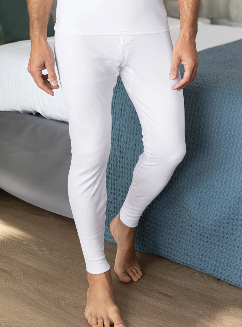 Caleçon long homme ouvert en coton blanc