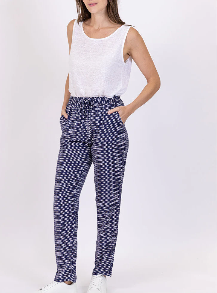 Pantalon femme en viscose imprimé graphique bleu