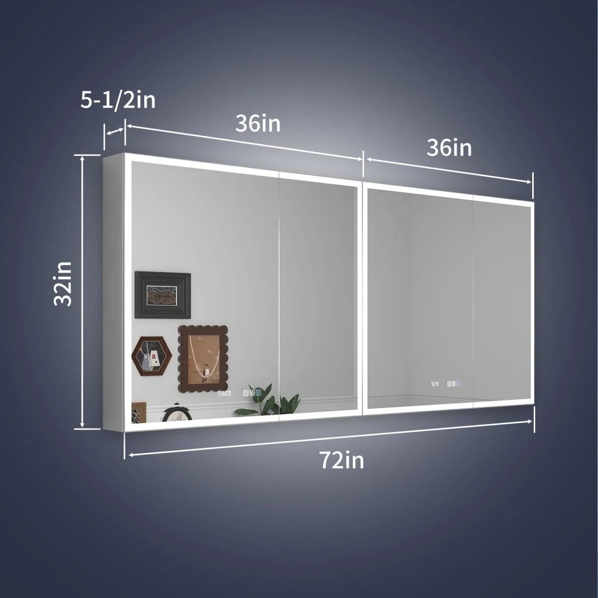 Rim 72" W x 32" H Lighted Medicine Cabinet Recessed or Surface LED Medicine Cabinet with Outlets USBs - Image 3