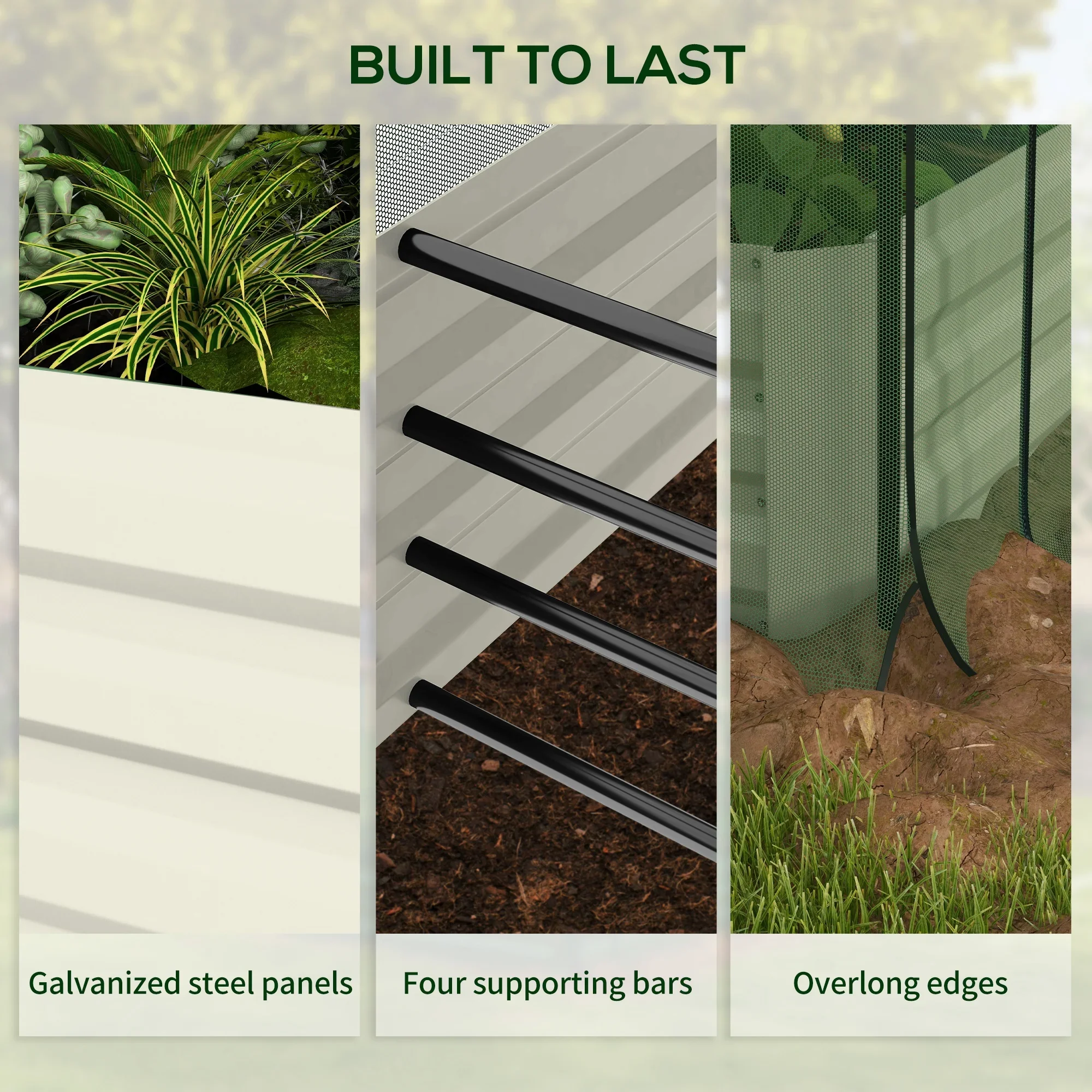 Outsunny Galvanized Raised Garden Bed with Crop Cage & Shade Cloth, Beige