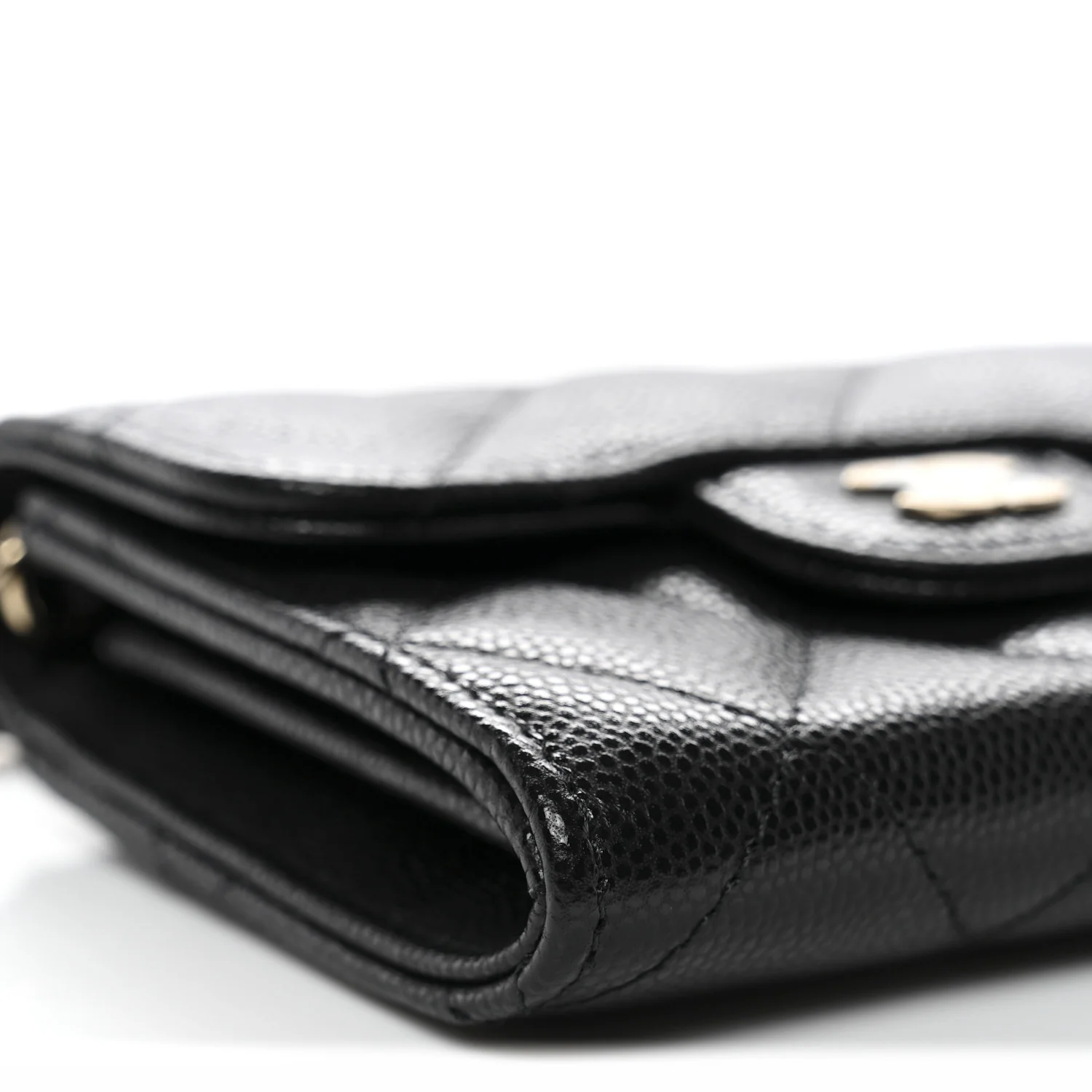 Caviar Quilted Flap Card Holder On Chain Black