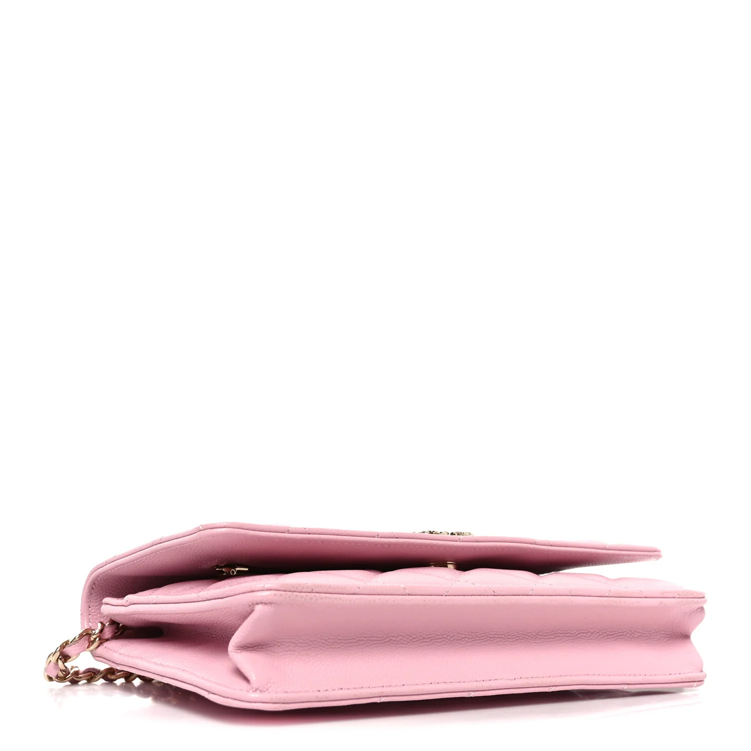 Caviar Quilted Textured CC Wallet on Chain WOC Light Pink