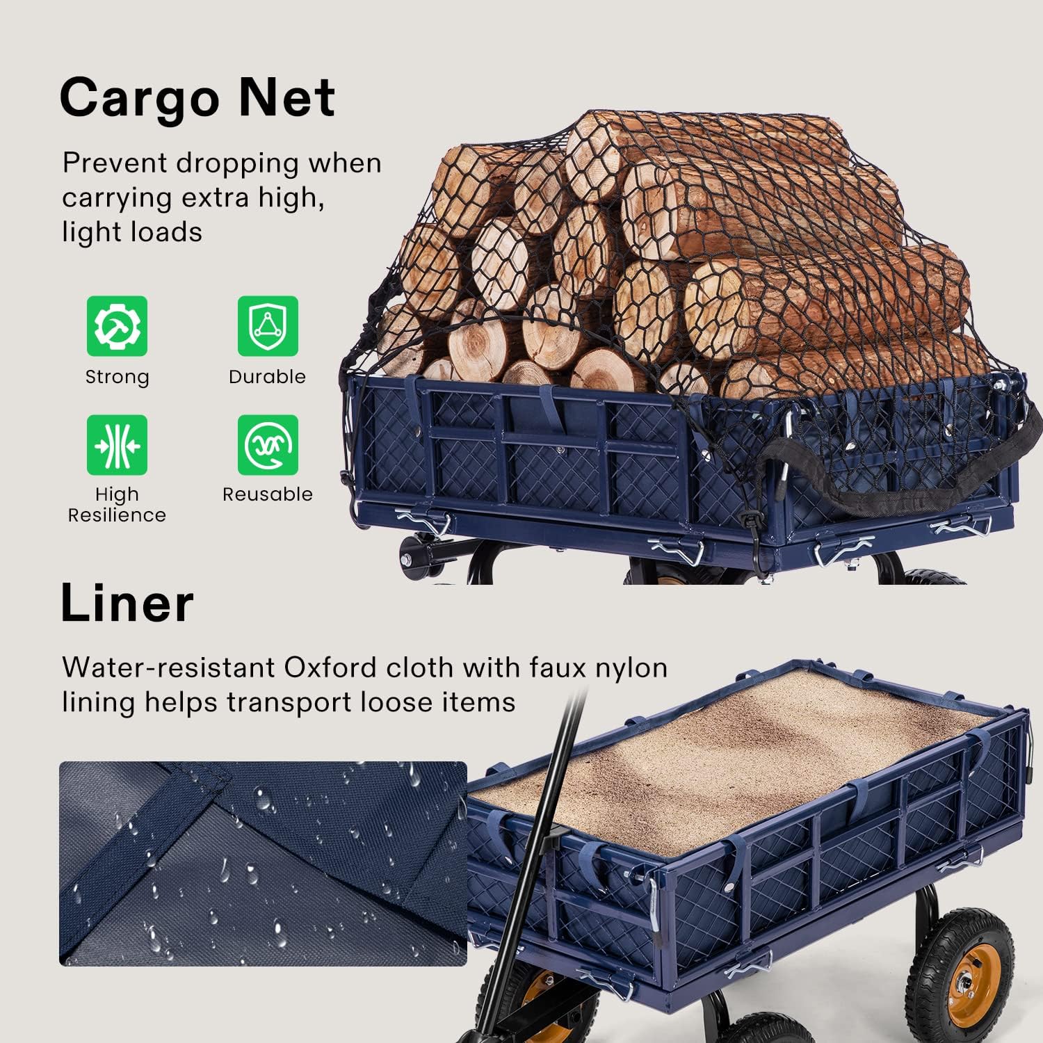 VIVOSUN Heavy-Duty Steel Garden Cart, 400-Pound Capacity, Steel Utility Garden Wagon with Removable Sides, 8