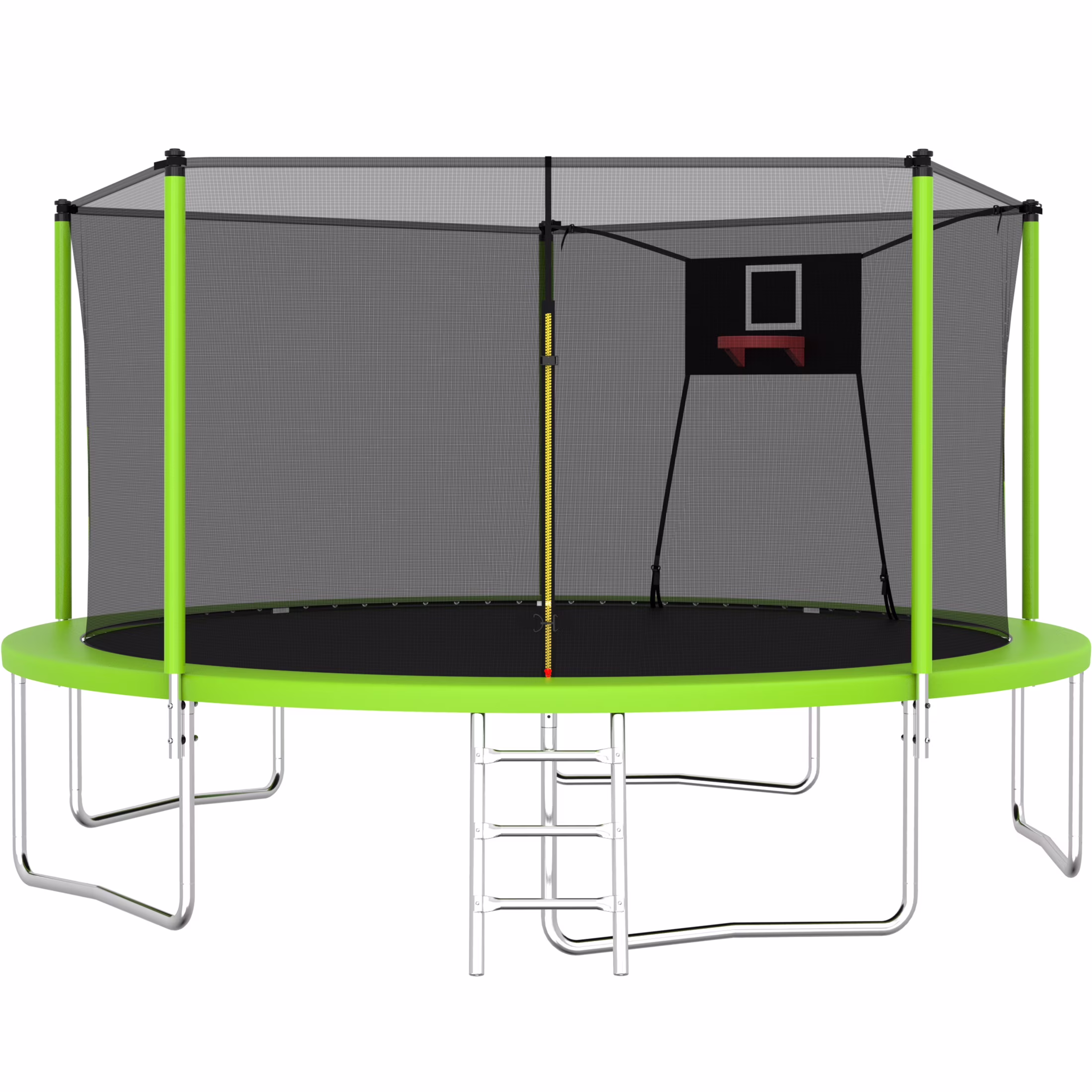 14FT Trampoline with Enclosure for Kids and Adults, Upgraded Kids Recreational Outdoor Trampoline with Basketball Hoop, Ladder, Heavy Duty Round Backyard Trampoline for Indoor Outdoor(Navy Blue+Yellow) - Image 5