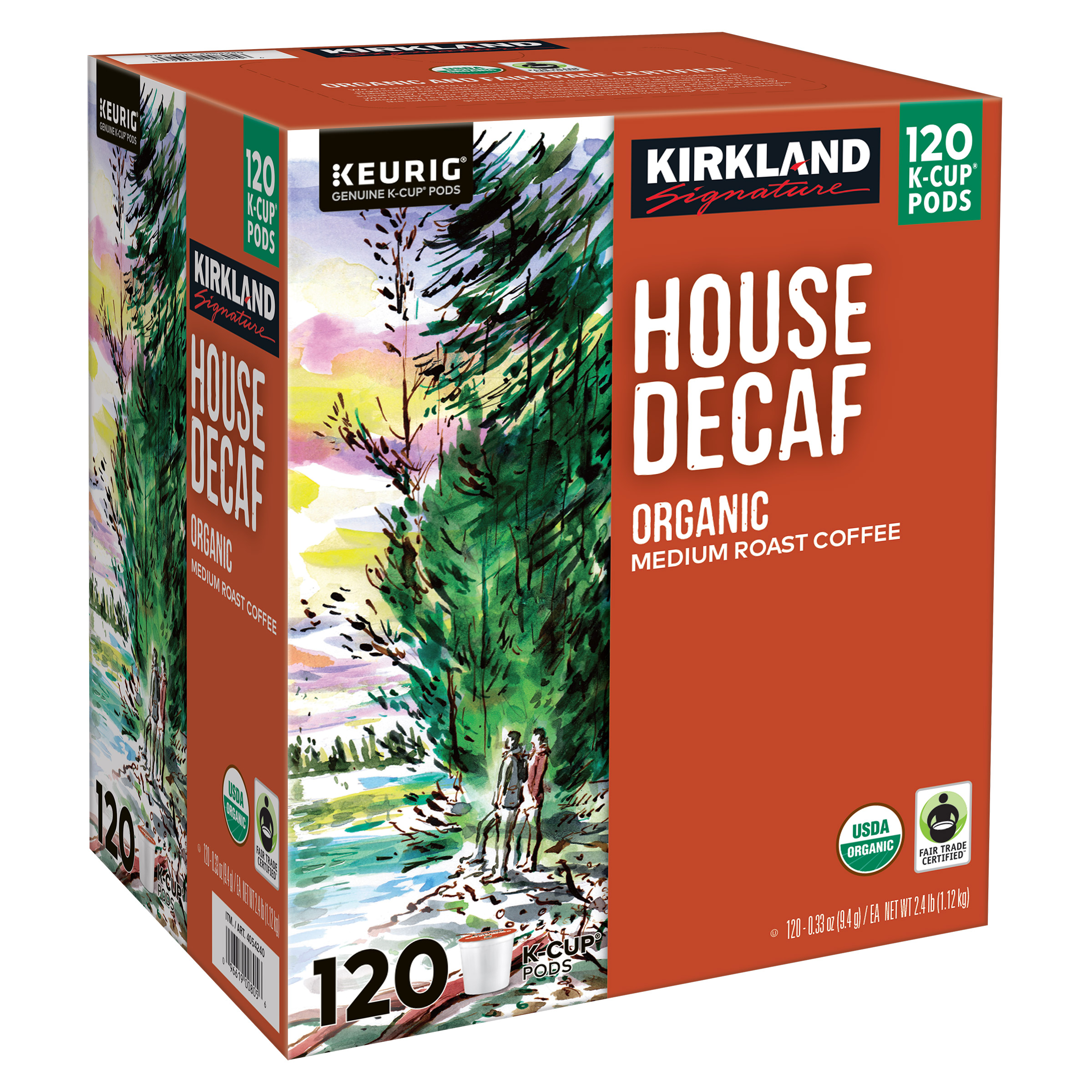 Kirkland Signature Coffee Organic House Decaf K - Cup Pod, 120 - Count