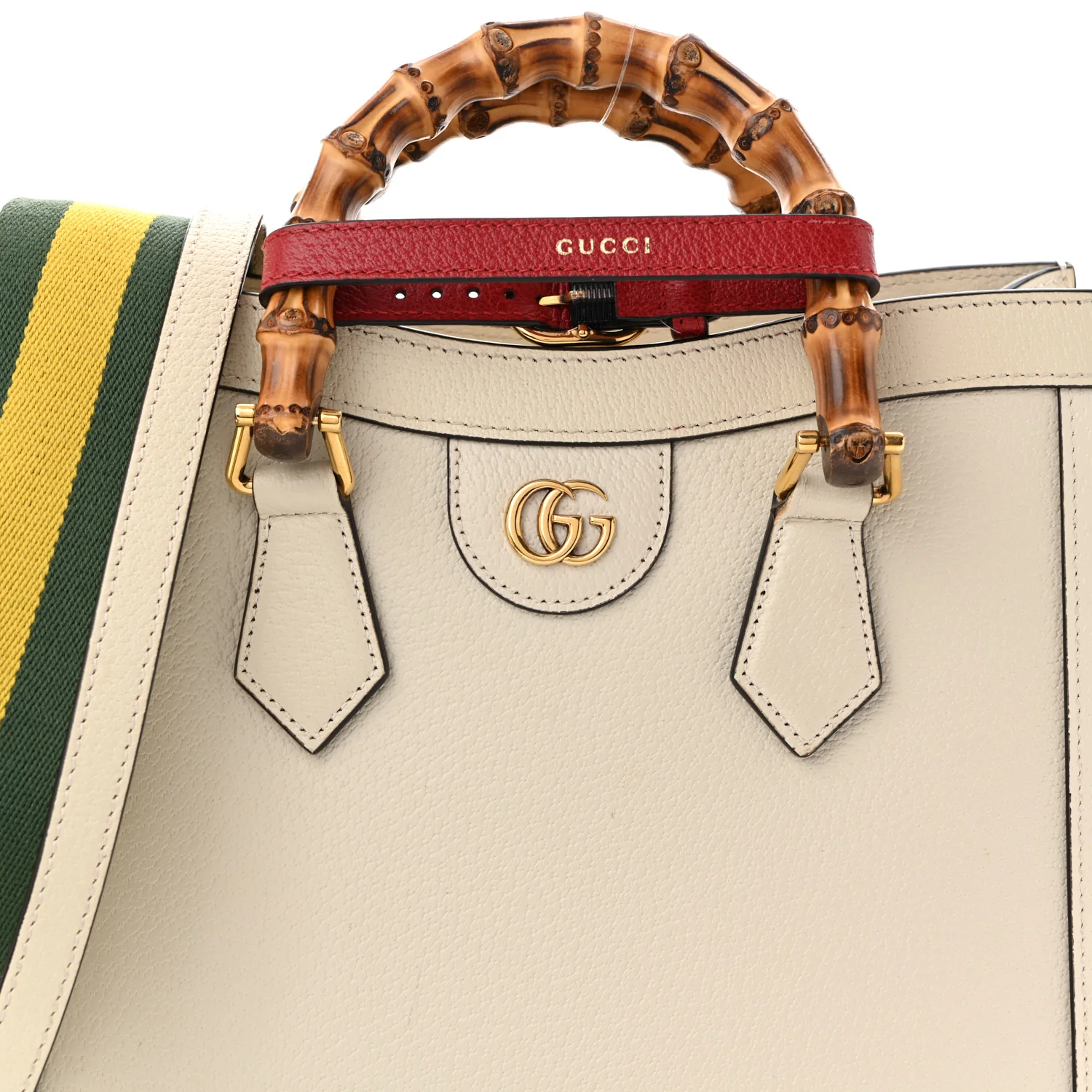 Textured Dollar Calfskin Web Small Diana Tote Bag Mystic White