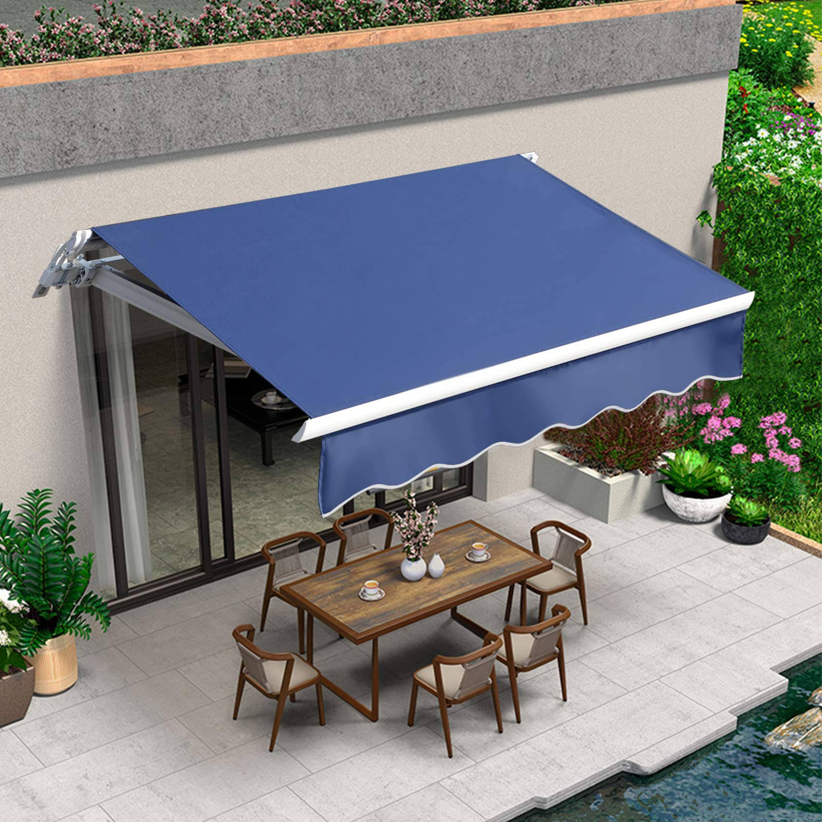 VUYUYU 13.1'x8.2' Patio Awning Retractable Awning Cover Sunshade Shelter Outdoor Canopy with Crank Handle and Water-Resistant Polyester for