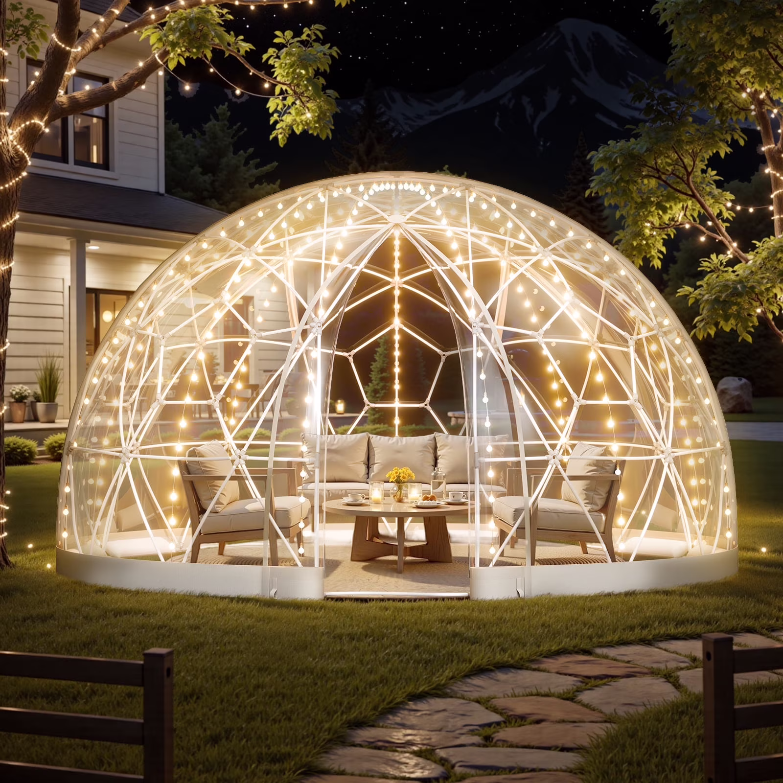 Garden Dome Tent, 12 x 7.2 ft Outdoor Clear Bubble Tent for 4-7 Person, Weatherproof Geodesic Dome Greenhouse with Window, PVC Igloo Tents for Backyard Patios Camping Party Wedding