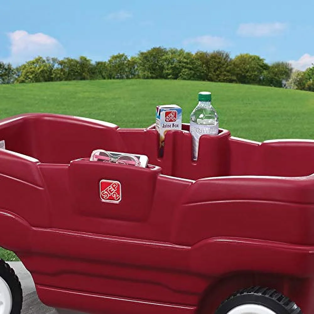 Red Plastic Two-Seater Toddler Wagon with Safety Belts and Storage for Ages 18 Mo to 5 Yrs(Red) - Image 5