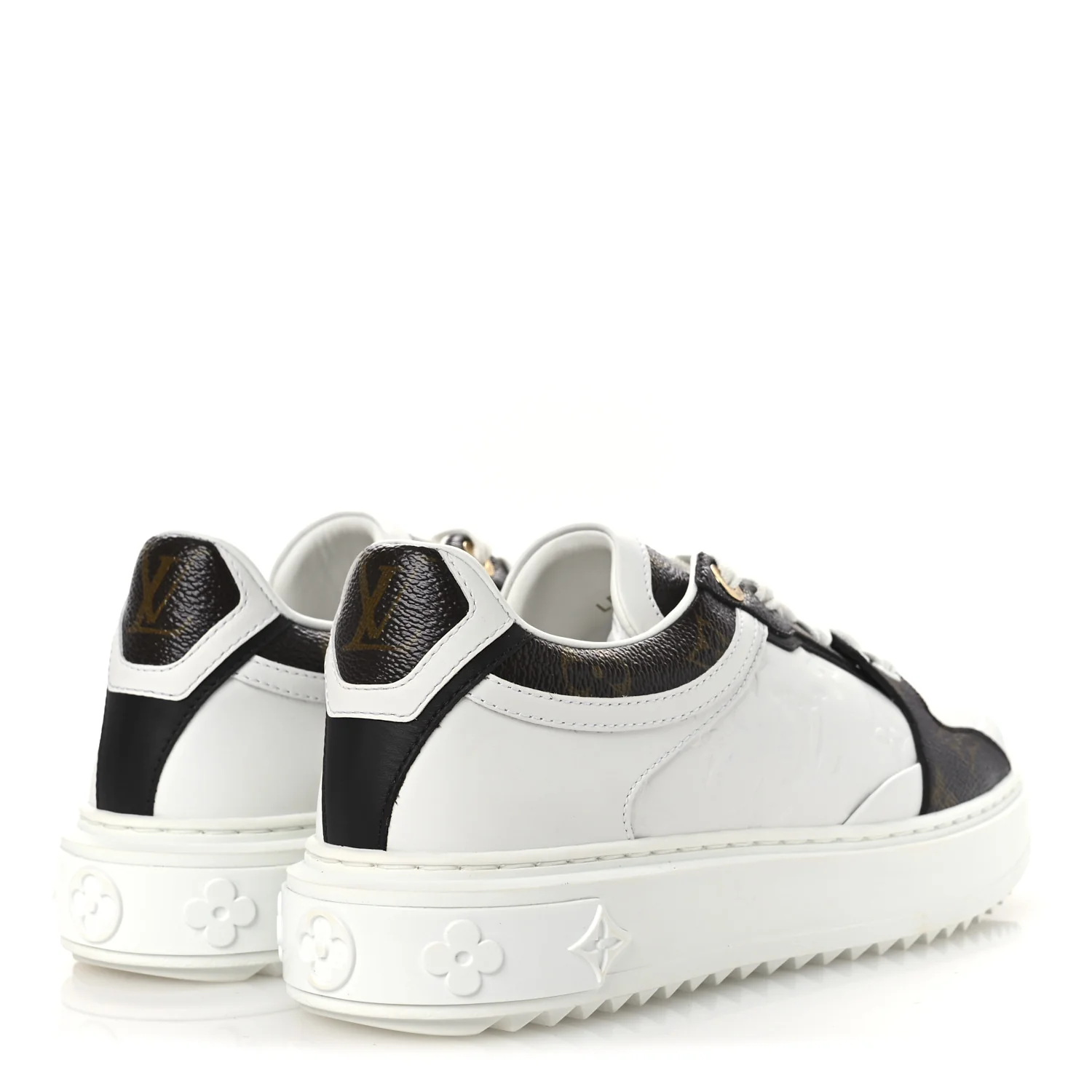 Lambskin Embossed Monogram Time Out Sneakers 39 White Brown