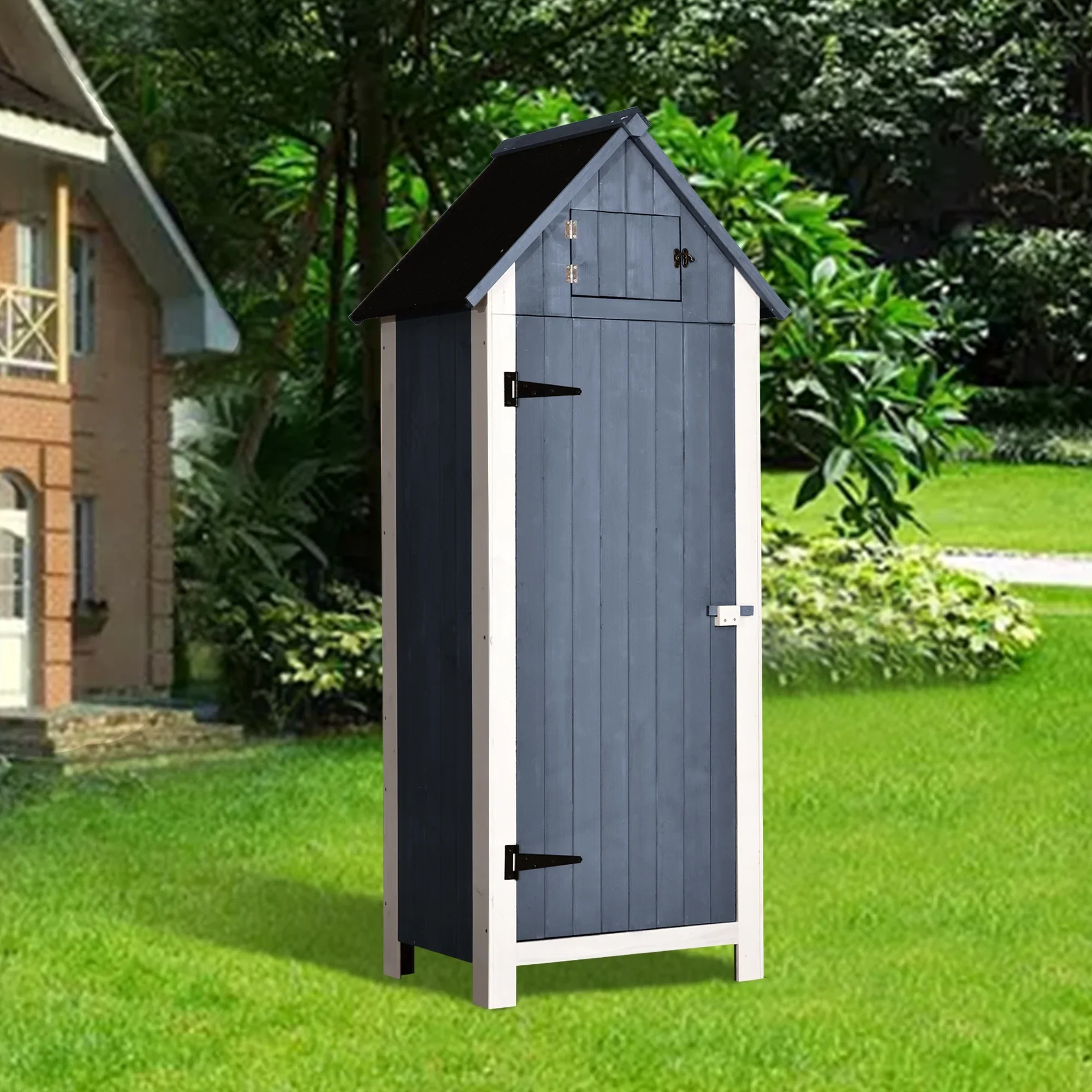 Mcombo Outdoor Storage Cabinet, Wood Garden Tool Shed (70 Tall) 0770EY
