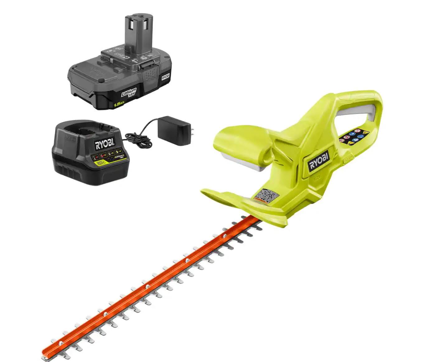 Ryobi One+ 18V 18 in. Cordless Battery Hedge Trimmer with 1.5 Ah Battery and Charger