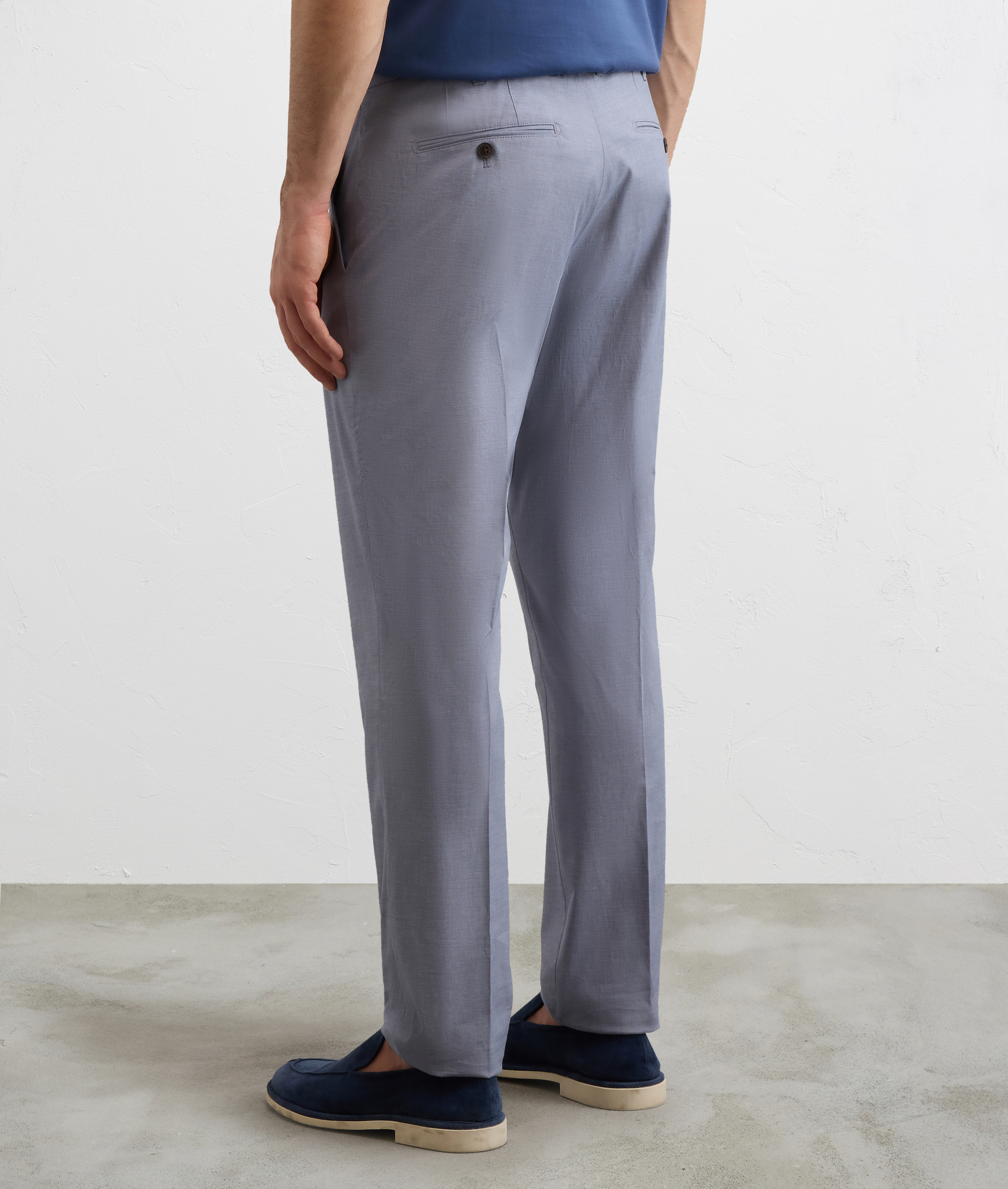 BLUE MICROSTRUCTURE COTTON AND ELASTANE FLAT FRONT CHINO