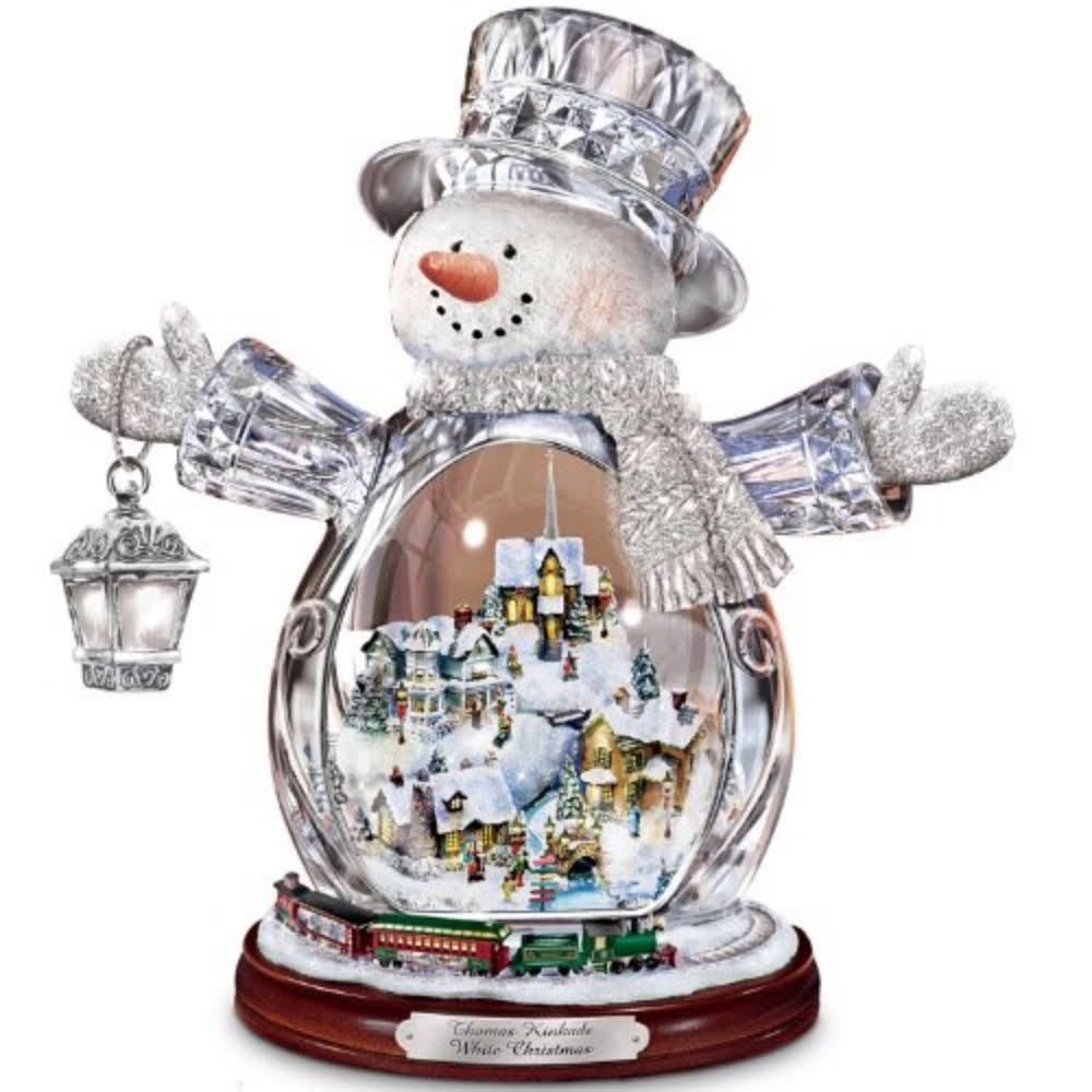 The Bradford Exchange Three Holiday Treasures in One! Light-Up Crystal Snowman Figurine by Thomas Kinkade Christmas Decoration 10-Inches