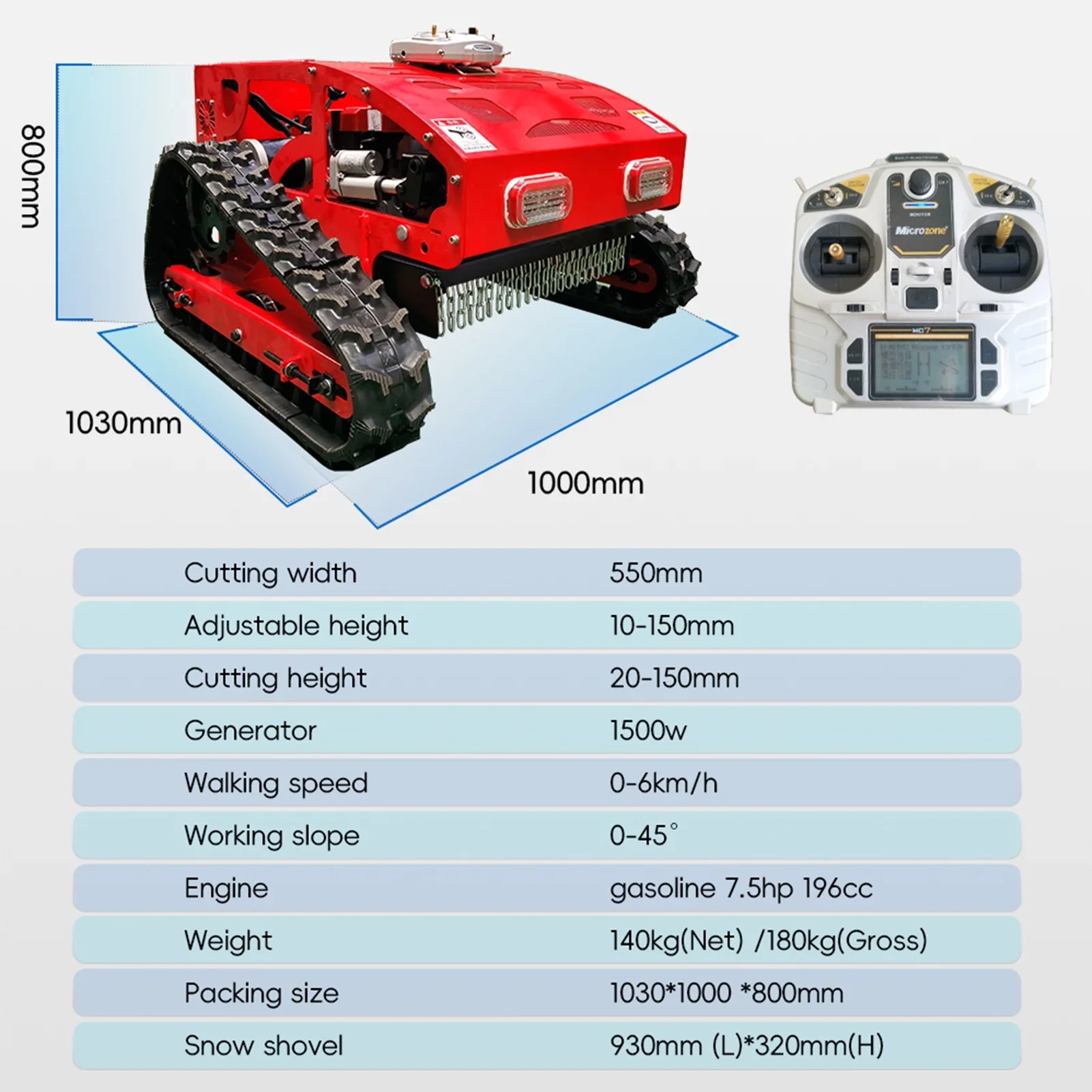 Automatic Remote Control Lawn Mower,   55 cm/ 21.6 inch Mowing Width RC Mower  45�� Climbing  Crawler Mower with EPA Loncin Engine, Wireless Grass Cutting Machine for Yard, Garden, Orchard, Grassland