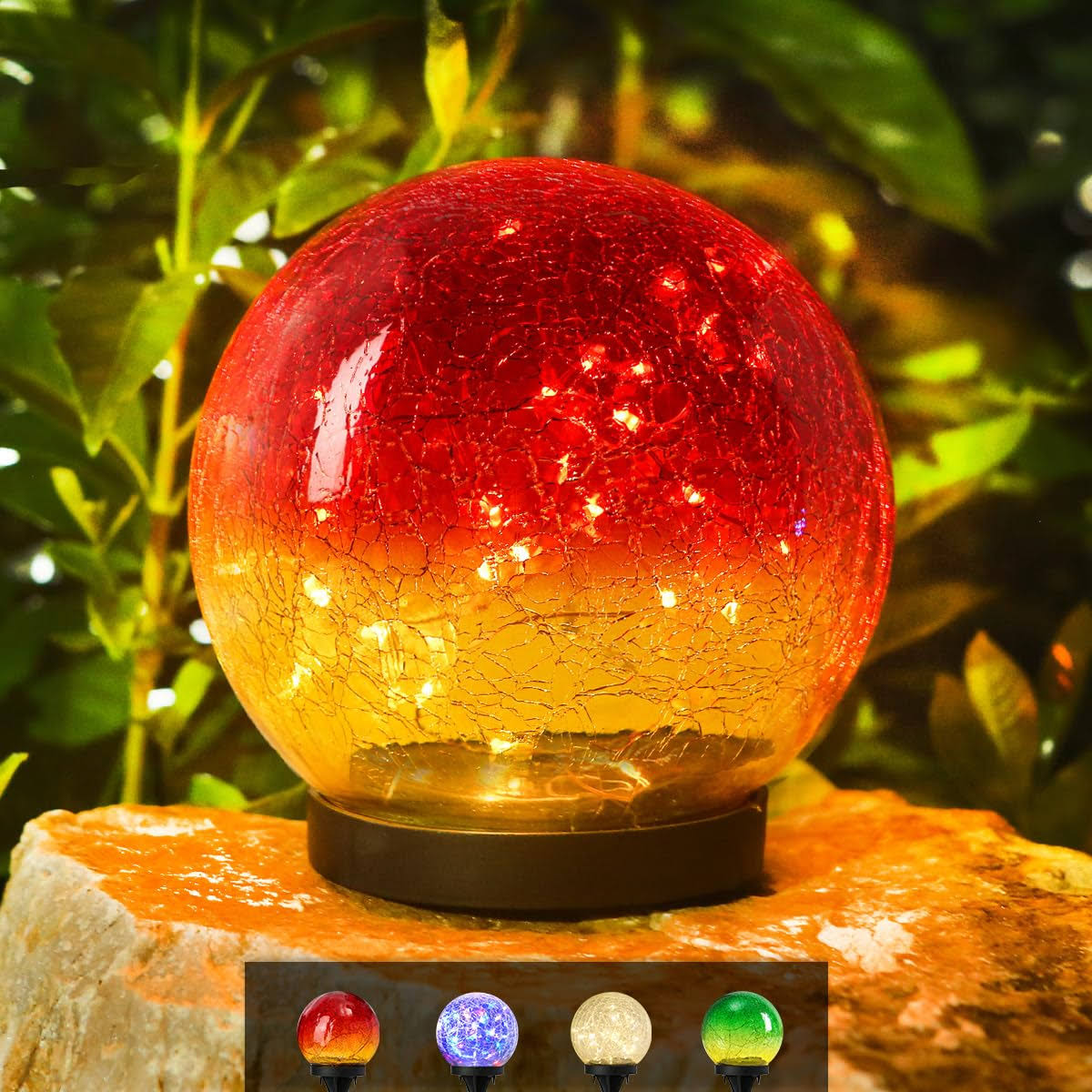 Outdoor Waterproof Solar Gradient Red Globe Lights, LED Solar Round Gazing Balls Ornaments for Lawn Garden Patio Table Art Decoration, Back Yard