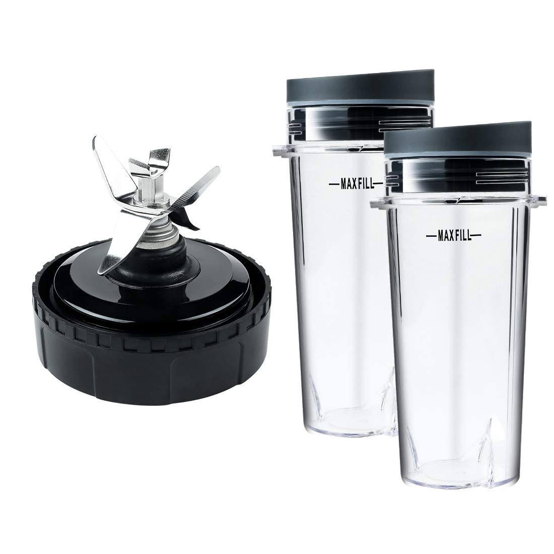 Replacement Parts for Nutri Ninja, Blender 6 Fins Blade Assembly and 2 Pack 16 oz Cup Set for BL770 BL780 BL660 Blender