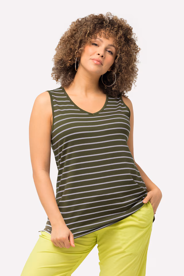 2 Pack of V-Neck Cotton Knit Tanks - Stripe, Solid