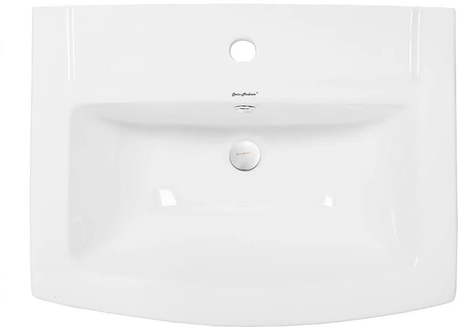 Pedestal Bathroom Sink Square Single Faucet Hole(White) - Image 6