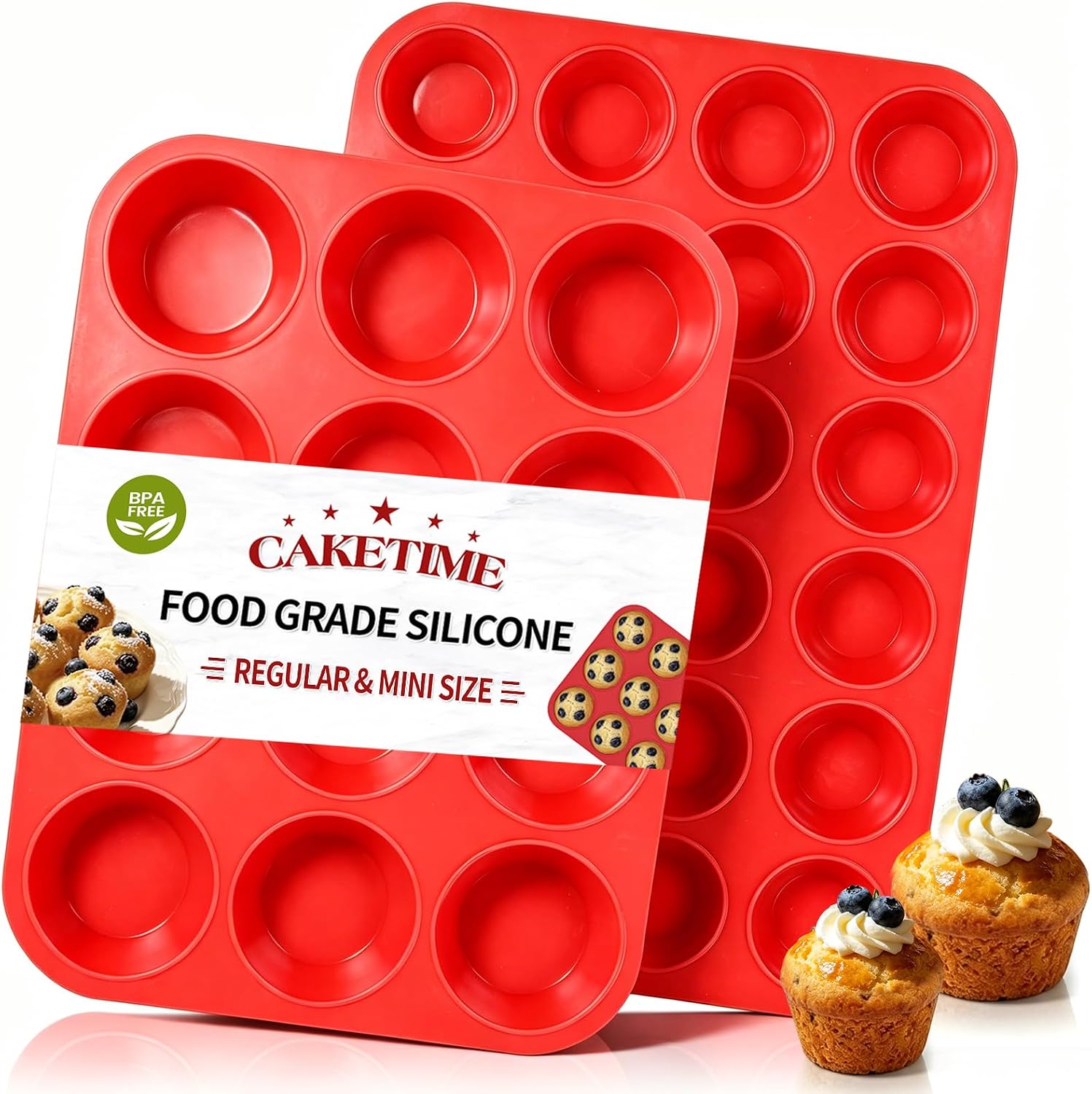 CAKETIME Silicone Muffin Pan Mini 24 Cups, 1 Pack Cupcake Pan, BPA Free