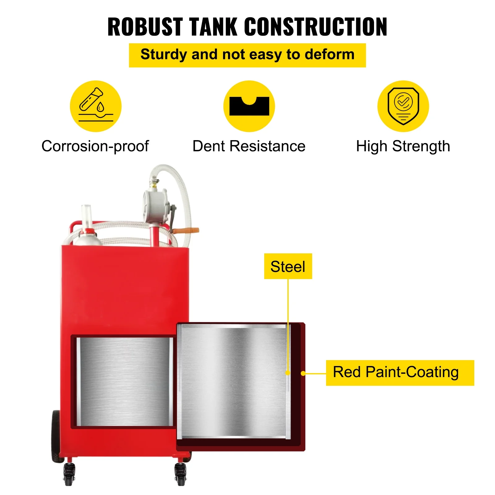 With Manuel Transfer Pump, 35 Gallon Gas Caddy, Fuel Storage Tank with 4 Wheels, Portable Fuel Caddy Gasoline Diesel Fuel Container for ATVs, Boats Image 5
