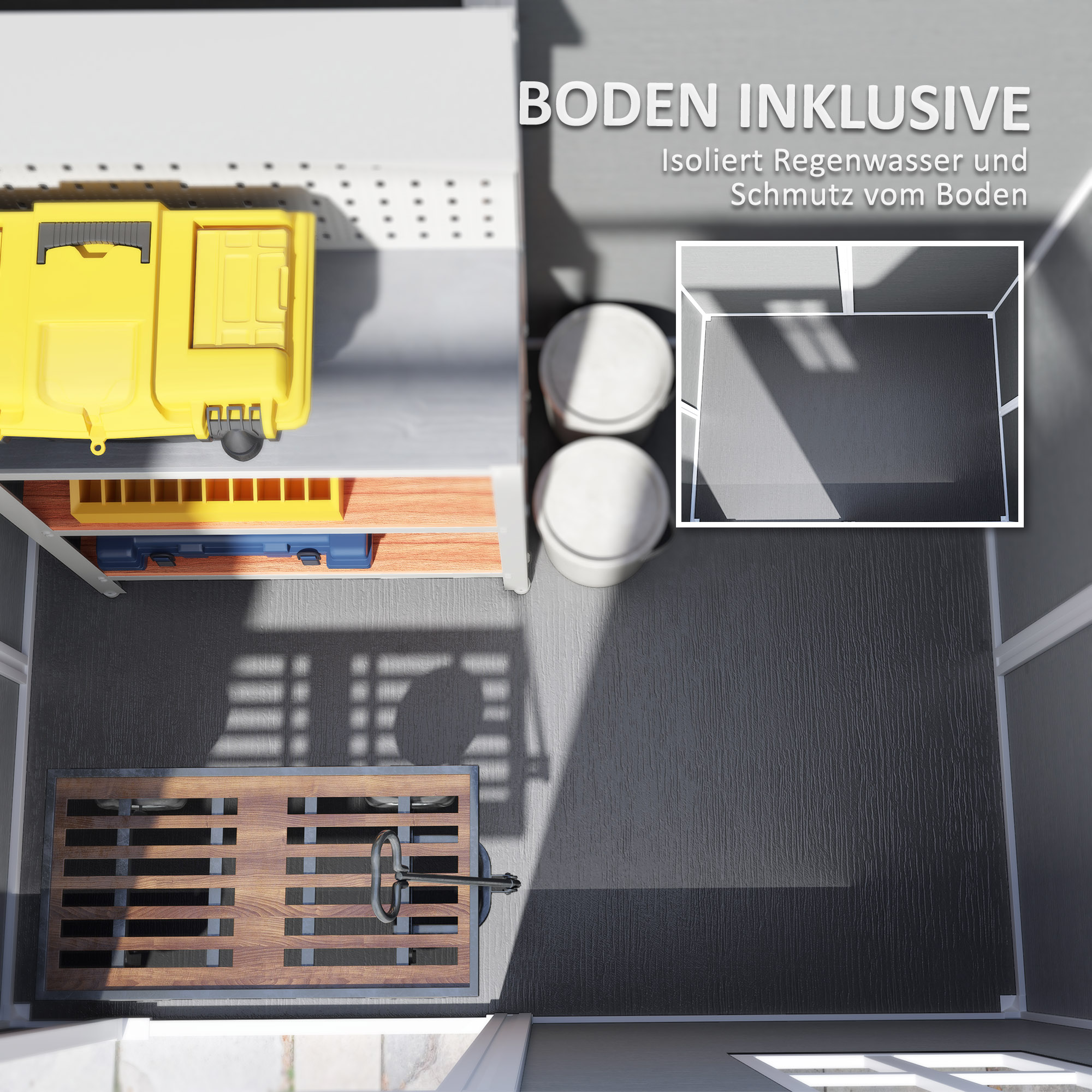 Outsunny Tuinhuis, Gereedschapsschuur met Bodem, Raam, Afsluitbare Deur, Kunststof-Harz, Weerbestendig, Grijs