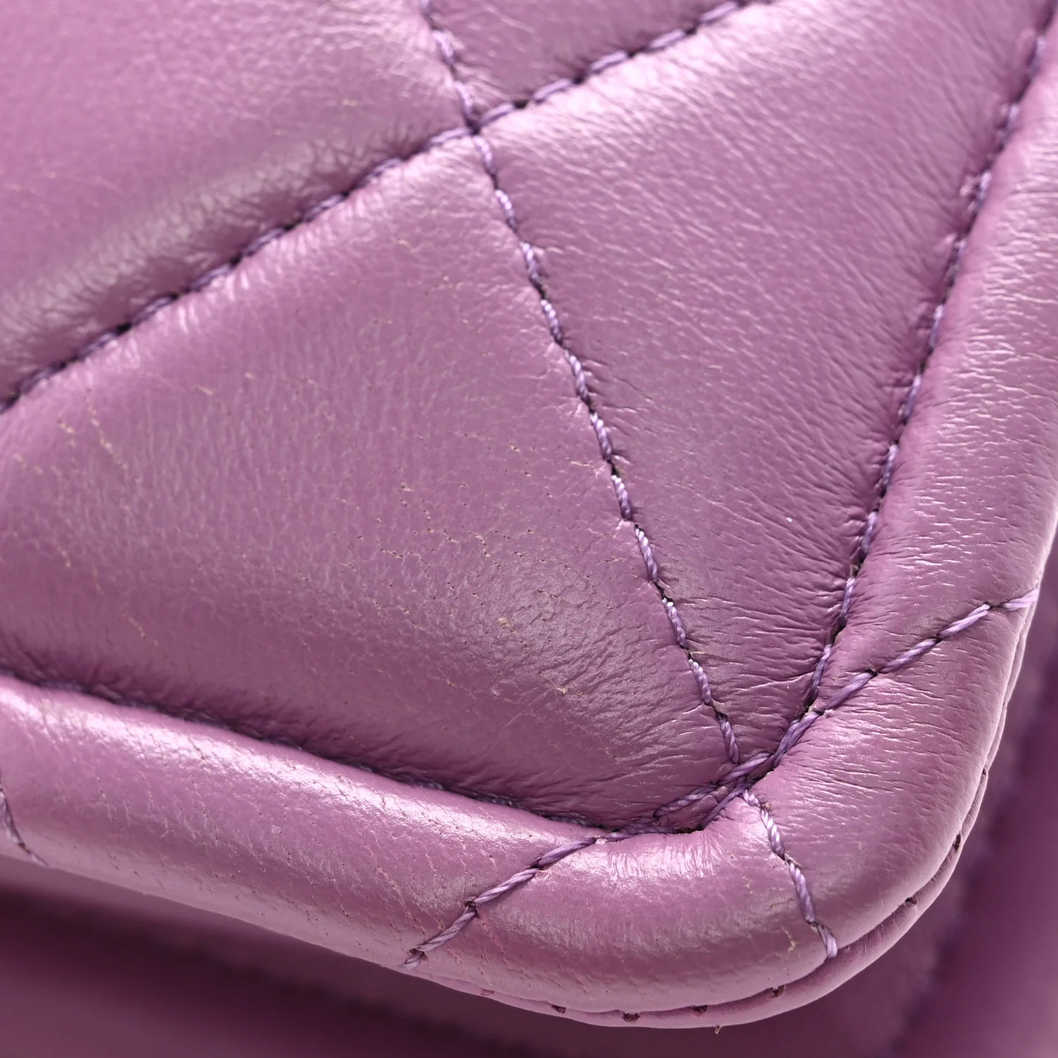 Shiny Lambskin Quilted Extra Mini Flap Purple