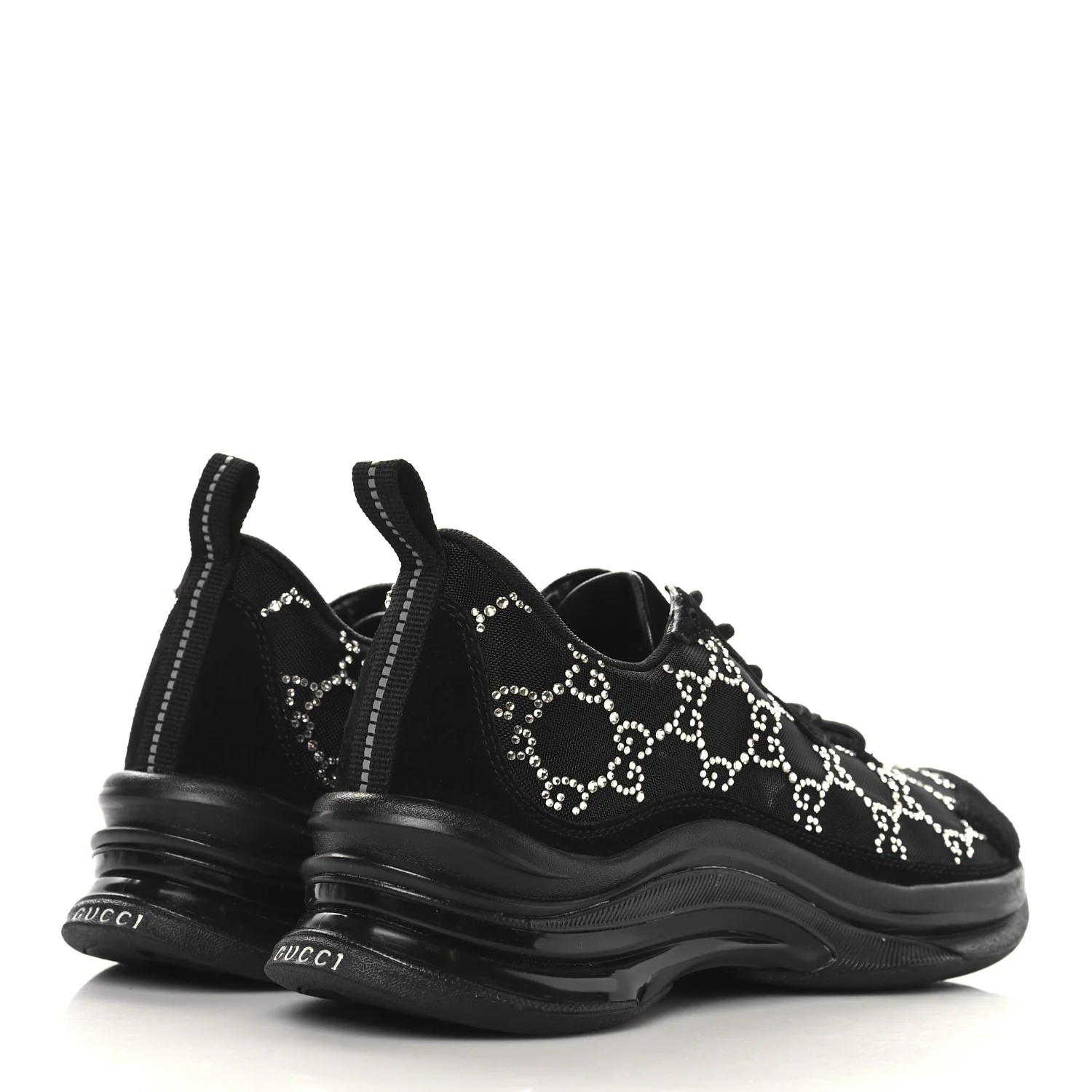 Tela Retino Mesh Crystal Suede GG Monogram Womens Gucci Run Sneakers 36.5 Black Silver
