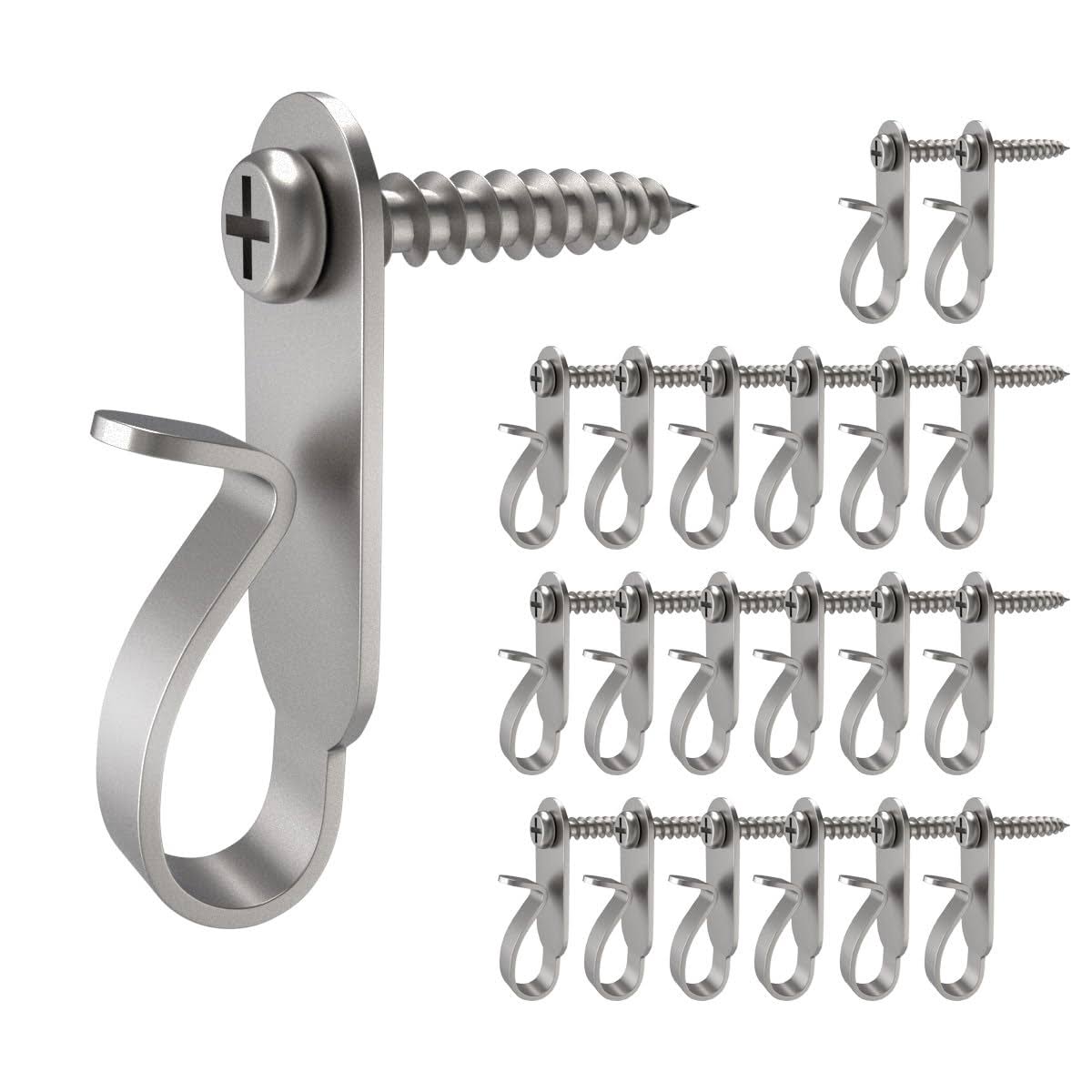 GEZIDEA Light Hanger Hooks,Screw Hooks for Hanging Christmas Light,Light Wire and LED Fairy LED Light Clips,Stainless Steel,40 Pack