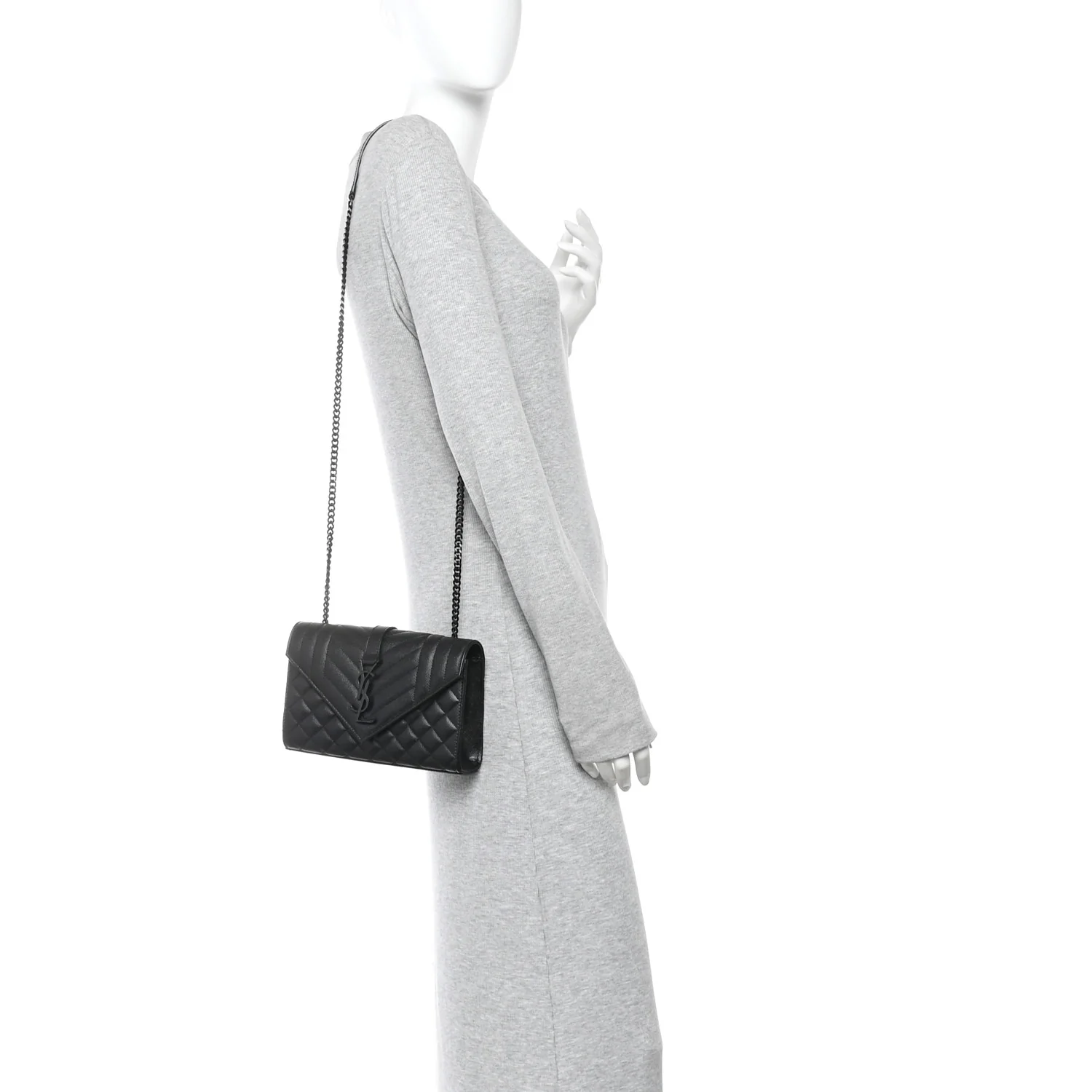 Grain De Poudre Textured Mixed Matelasse Triquilt Small Monogram Monochrome Satchel Black