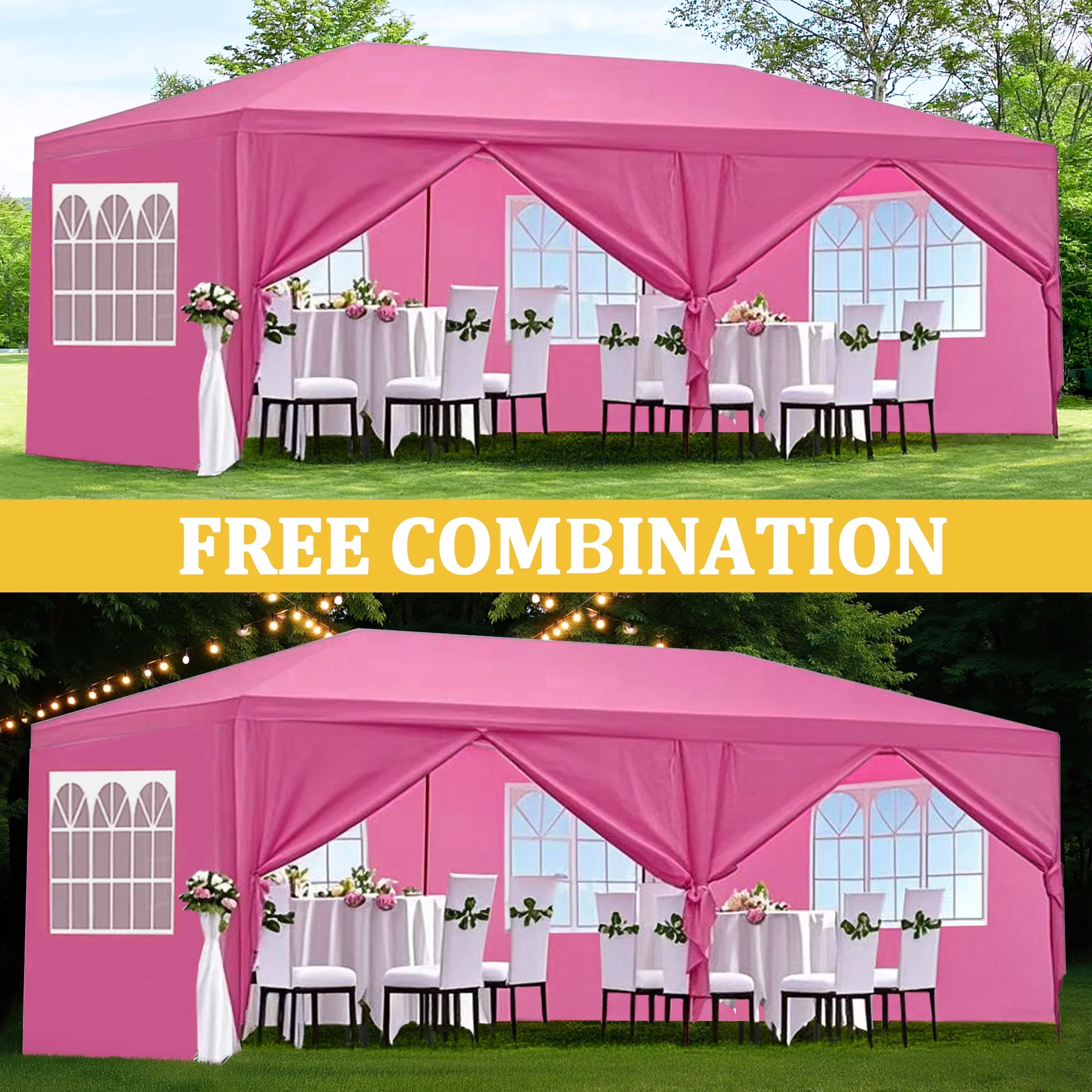 10'x20' Canopy Tent Wedding Party Outdoor Gazebo with 6 Removable Sidewalls for Weddings and Events,Pink(Pink) - Image 5