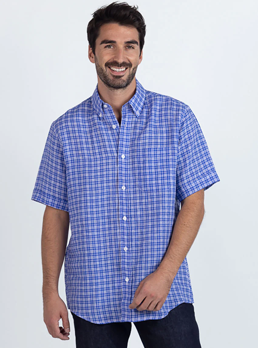 Chemise homme en lin bleu denim
