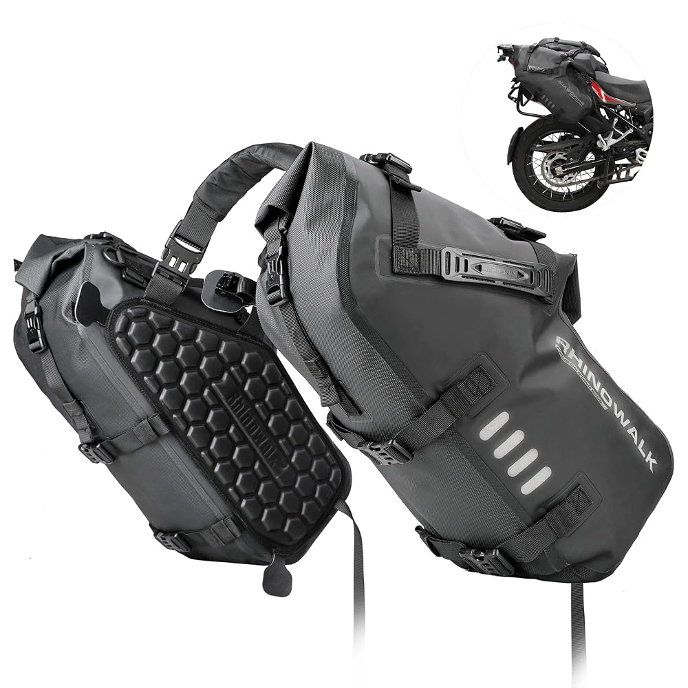 Rhinowalk Motorcycle Saddlebags 28L(14L*2) Waterproof Motorbike Side Bags, Travel Luggage Panniers with Shoulder Strap for Adventure & Sport Motorcycle Racks, 1 Pair