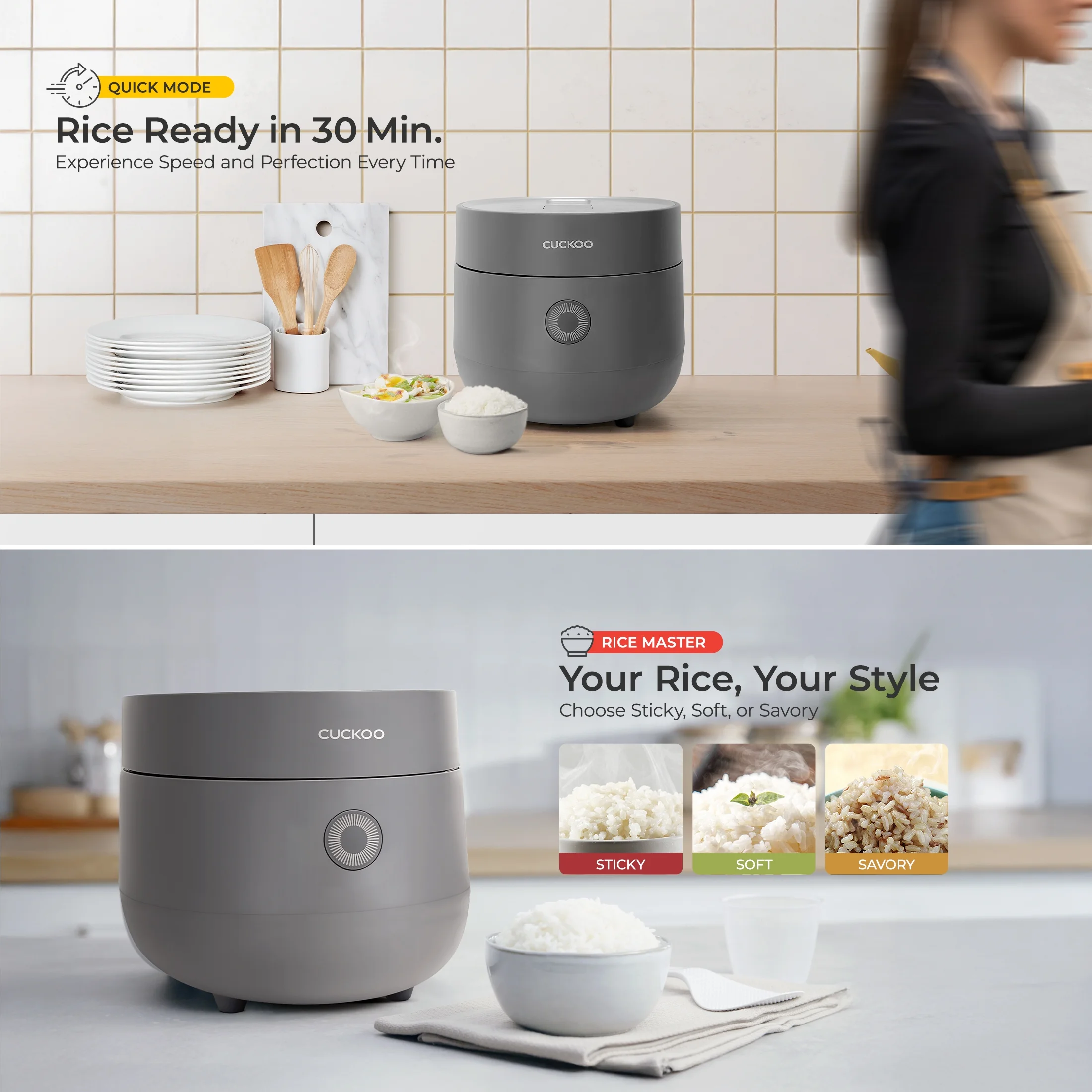 CUCKOO Rice Cooker 6 Cups Cooked, Warmer, Nonstick Pot and Fuzzy Logic Tech in Gray (CR - 0375FG)