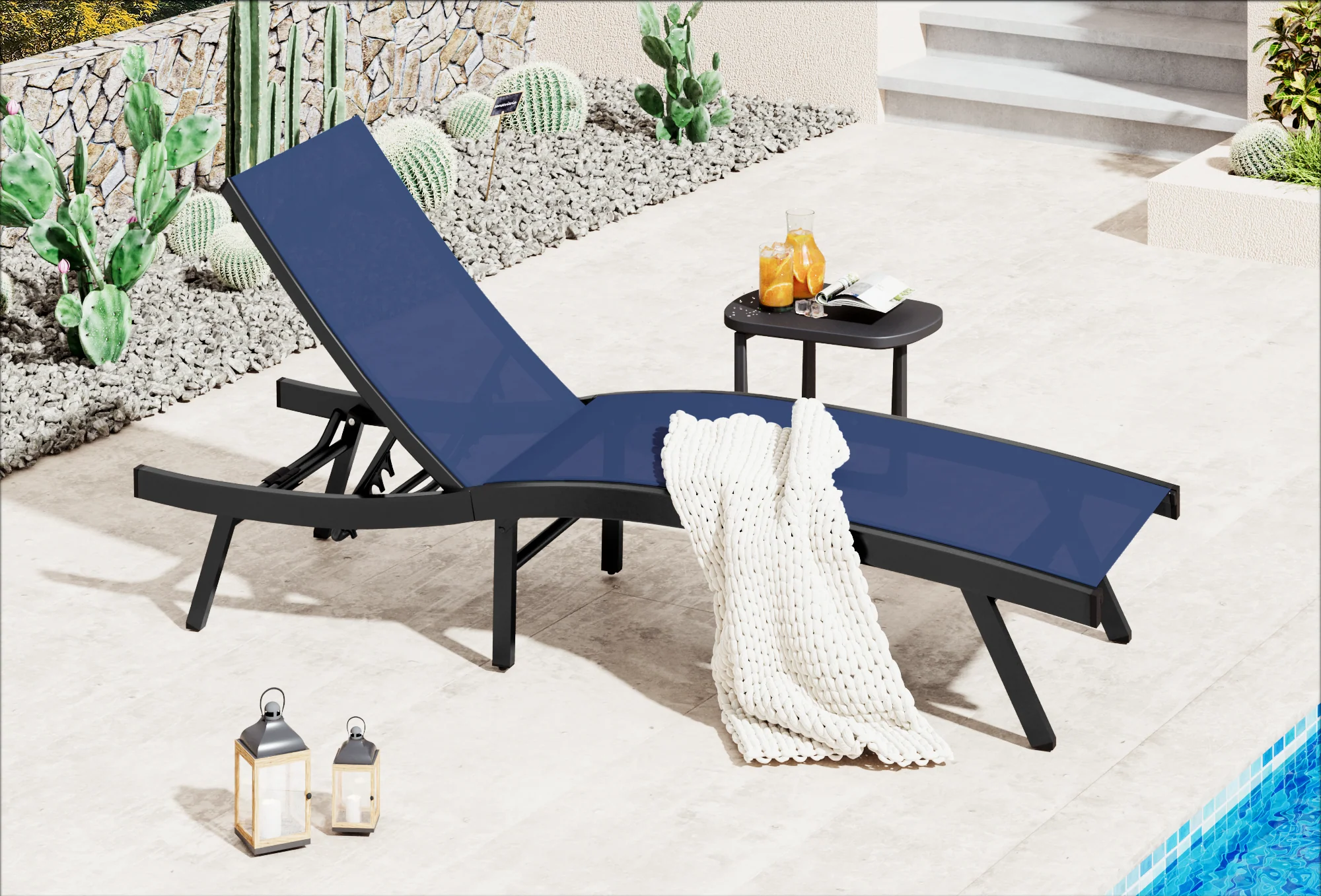 AECOJOY Outdoor Chaise Lounge, All Weather Pool Lounge Chairs Ergonomic Design (Navy, 1 PCs)