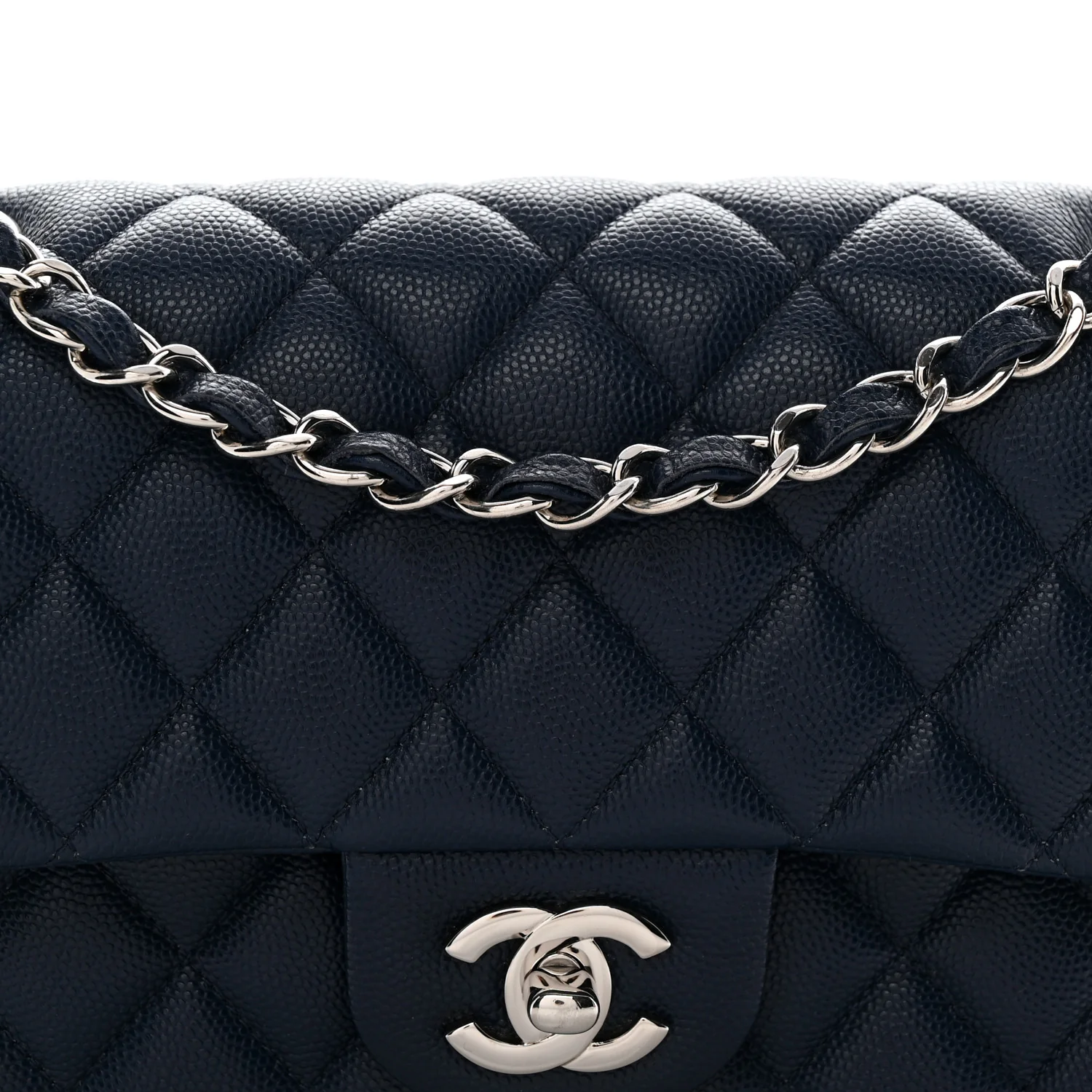 Caviar Quilted Small Double Flap Blue