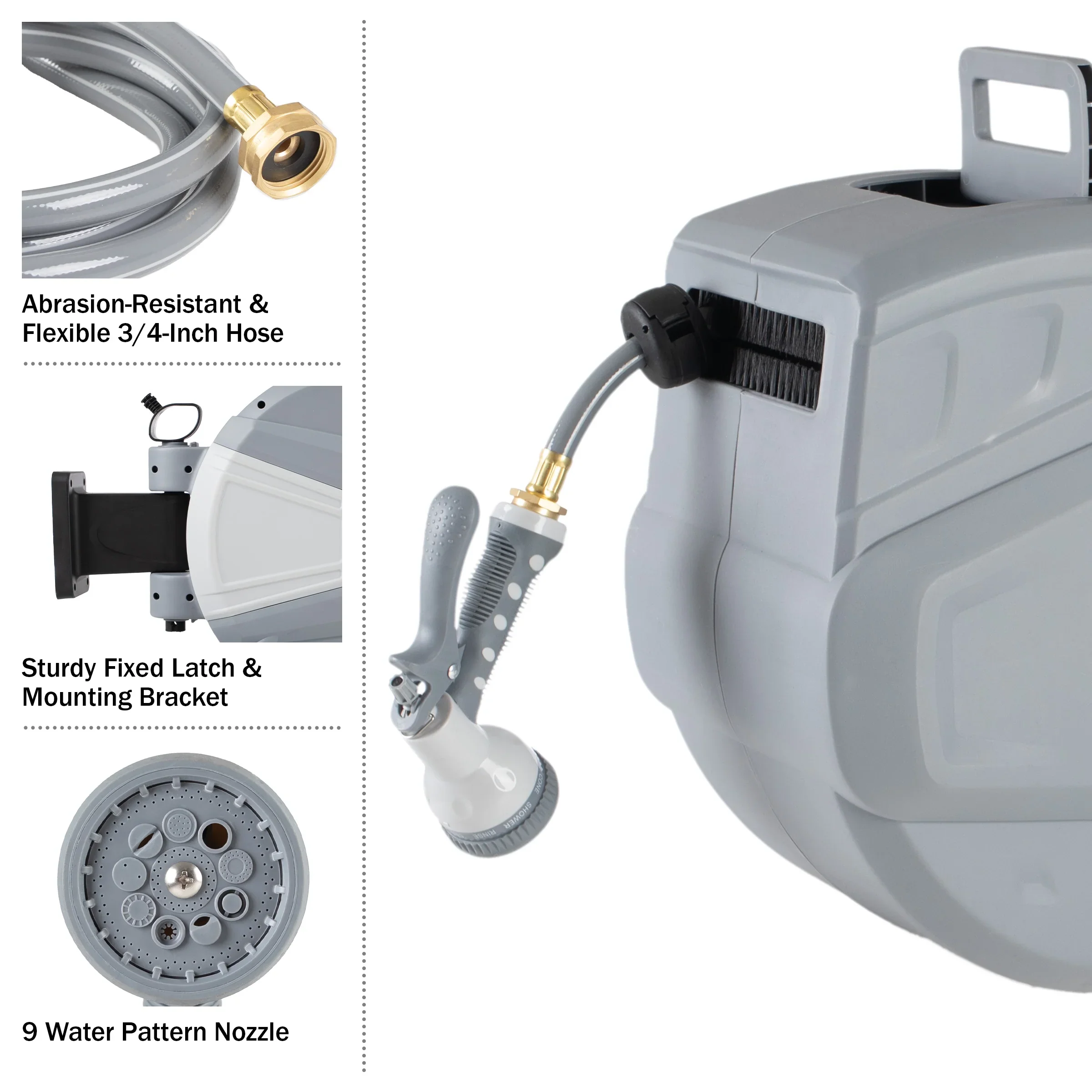 Pure Garden 100 FT Retractable Hose with Wall Reel and 9 Nozzle Patterns