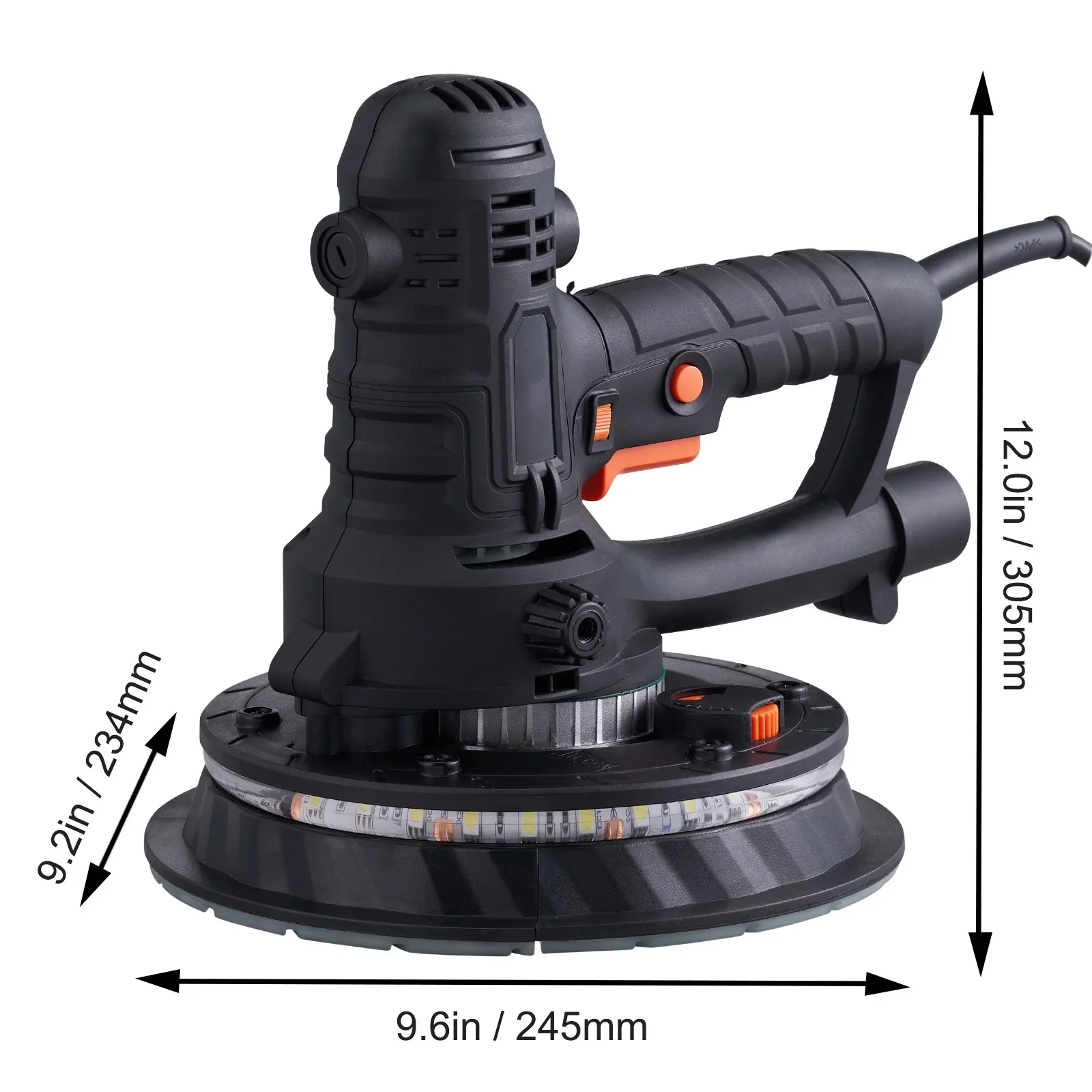 BENTISM Handheld Drywall Sander 800W, 1200-2300RPM Wall Sander with Double LED Light & Automatic Vacuum System, 12 Pcs Sanding Pads Electric Sander with Dust Bag, Detachable Edge