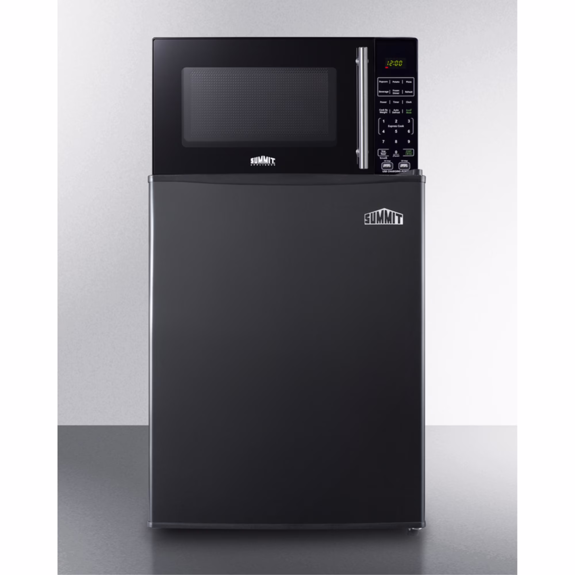 Compact all-refrigerator in black and microwave with built-in allocator, with brackets included (ships in 3 boxes on one pallet)(Black)