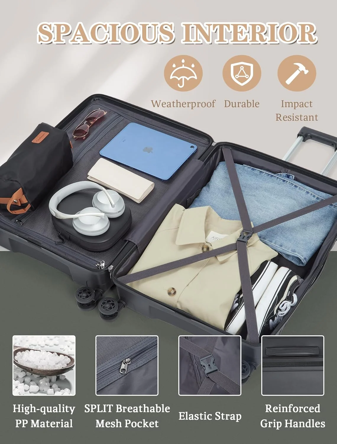 Ensemble de 5 valises à roulettes, valise rigide en ABS avec roulettes multidirectionnelles