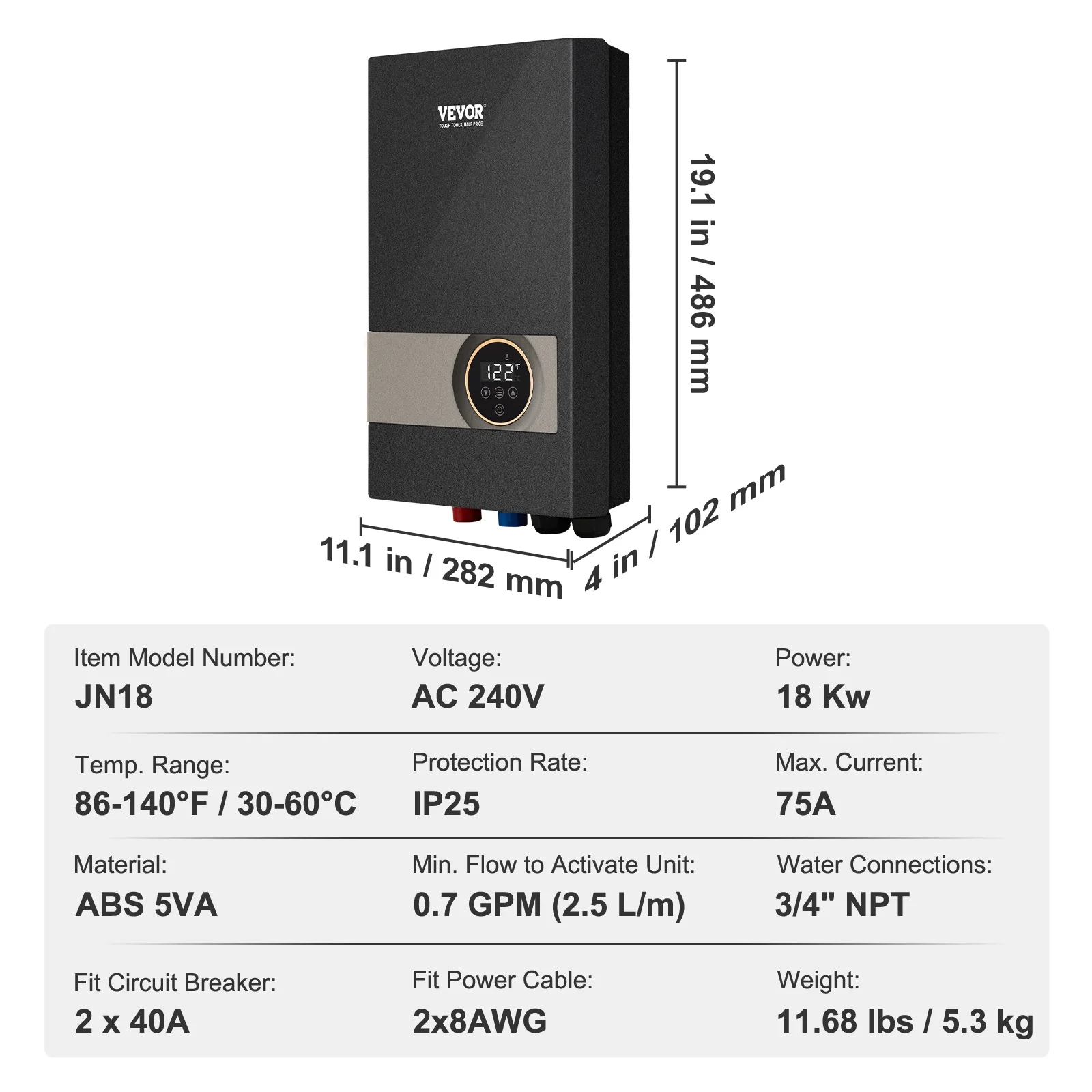 Instant Water Heater, 18kw Electric Tankless Water Boiler, Digital Temperature Display Easy Installation 24-Hour Water Supply, For Kitchen Bathroom Shower Mall Salon Shampoo ETL Listed - Image 7